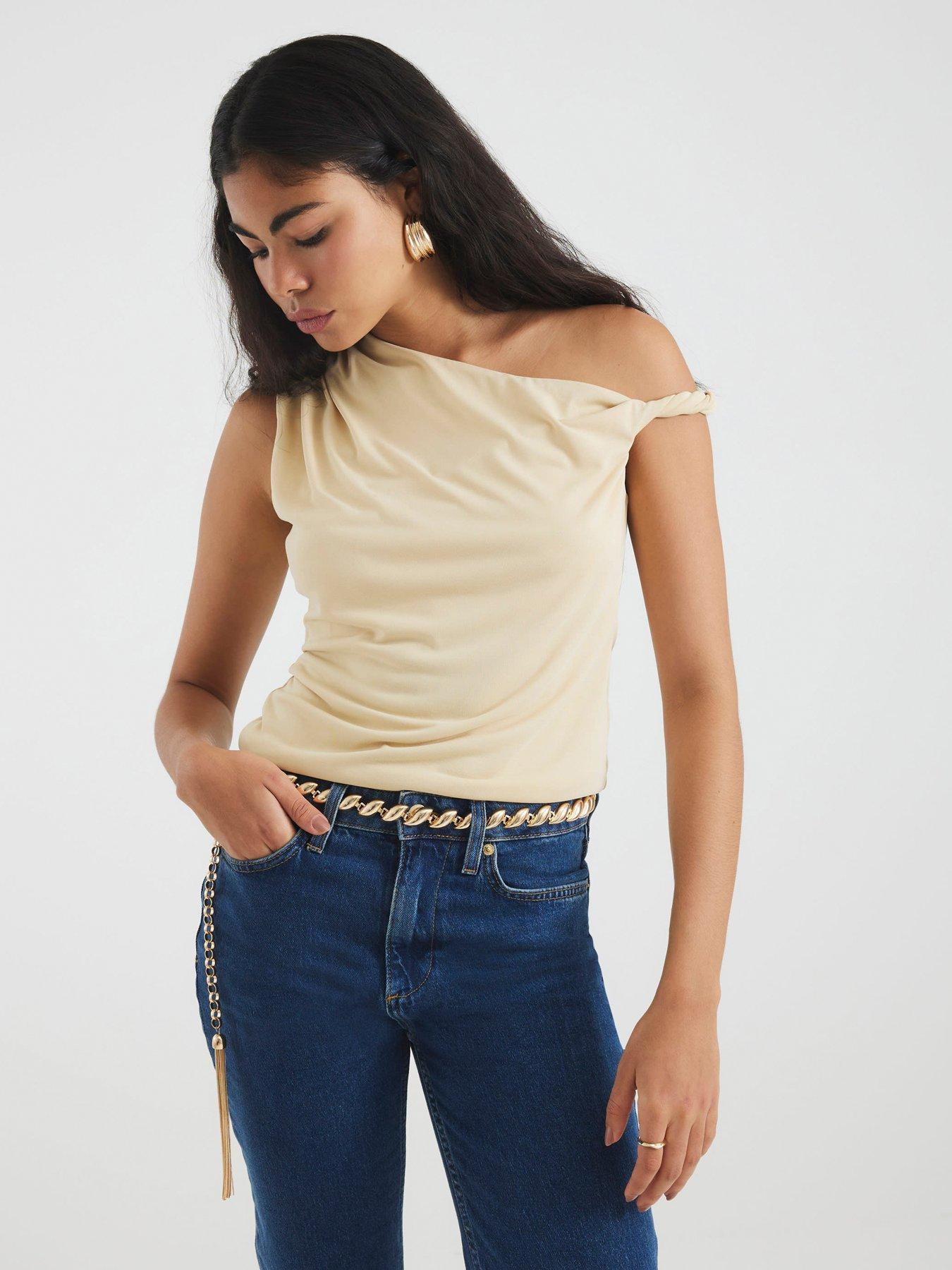 River Island Short Drape Modal Top - Beige