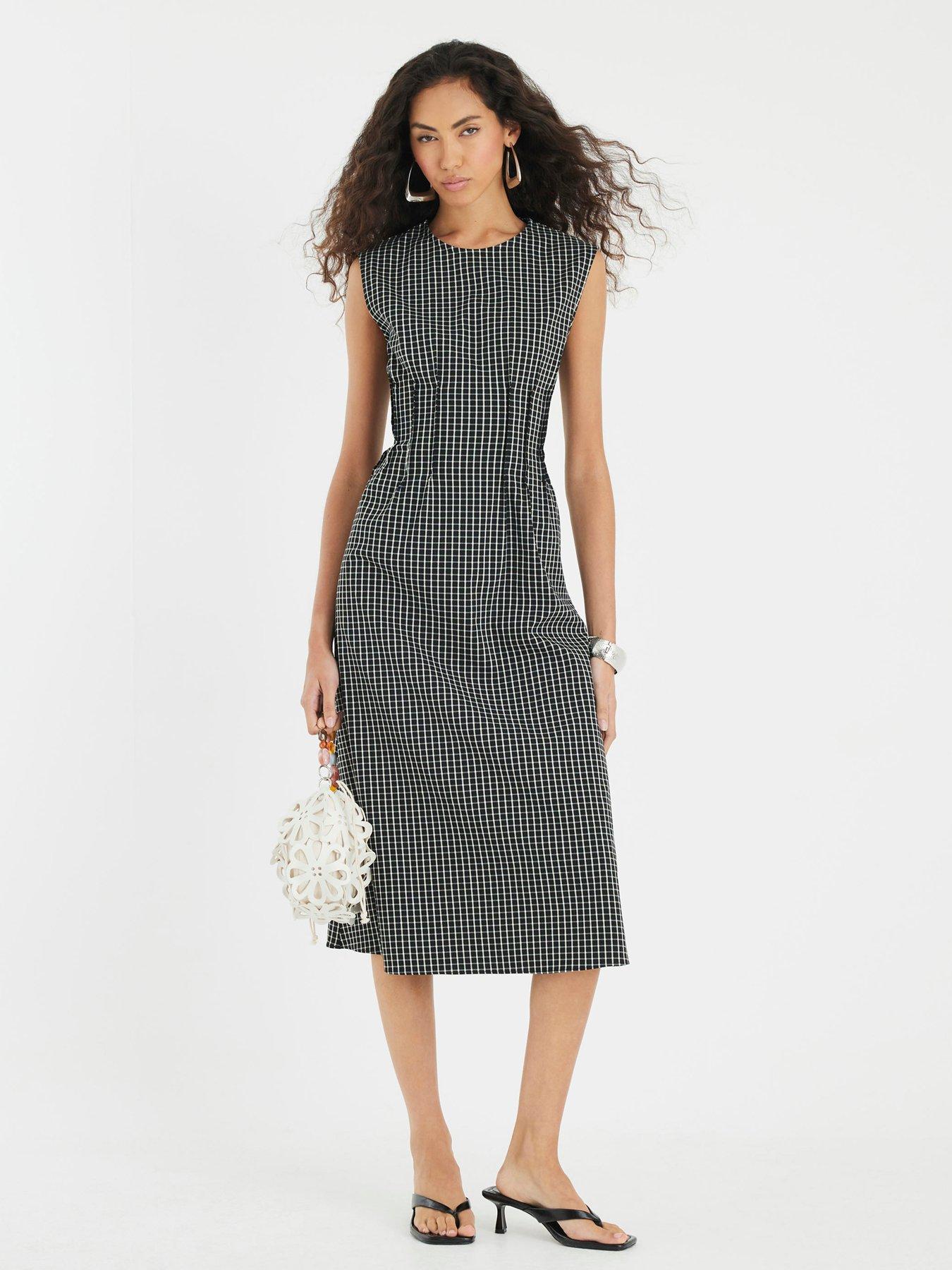 river-island-pintuck-midi-check-midi-dress-black