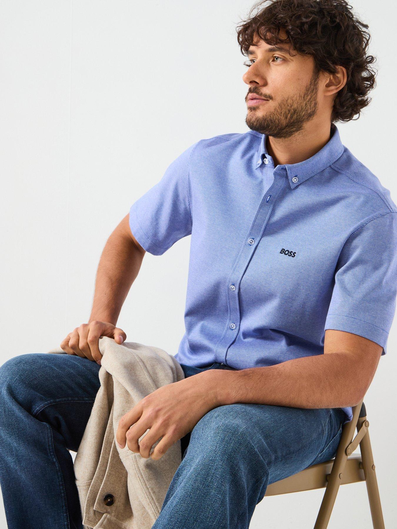 BOSS Motion Regular Fit Short Sleeve Shirt - Blue