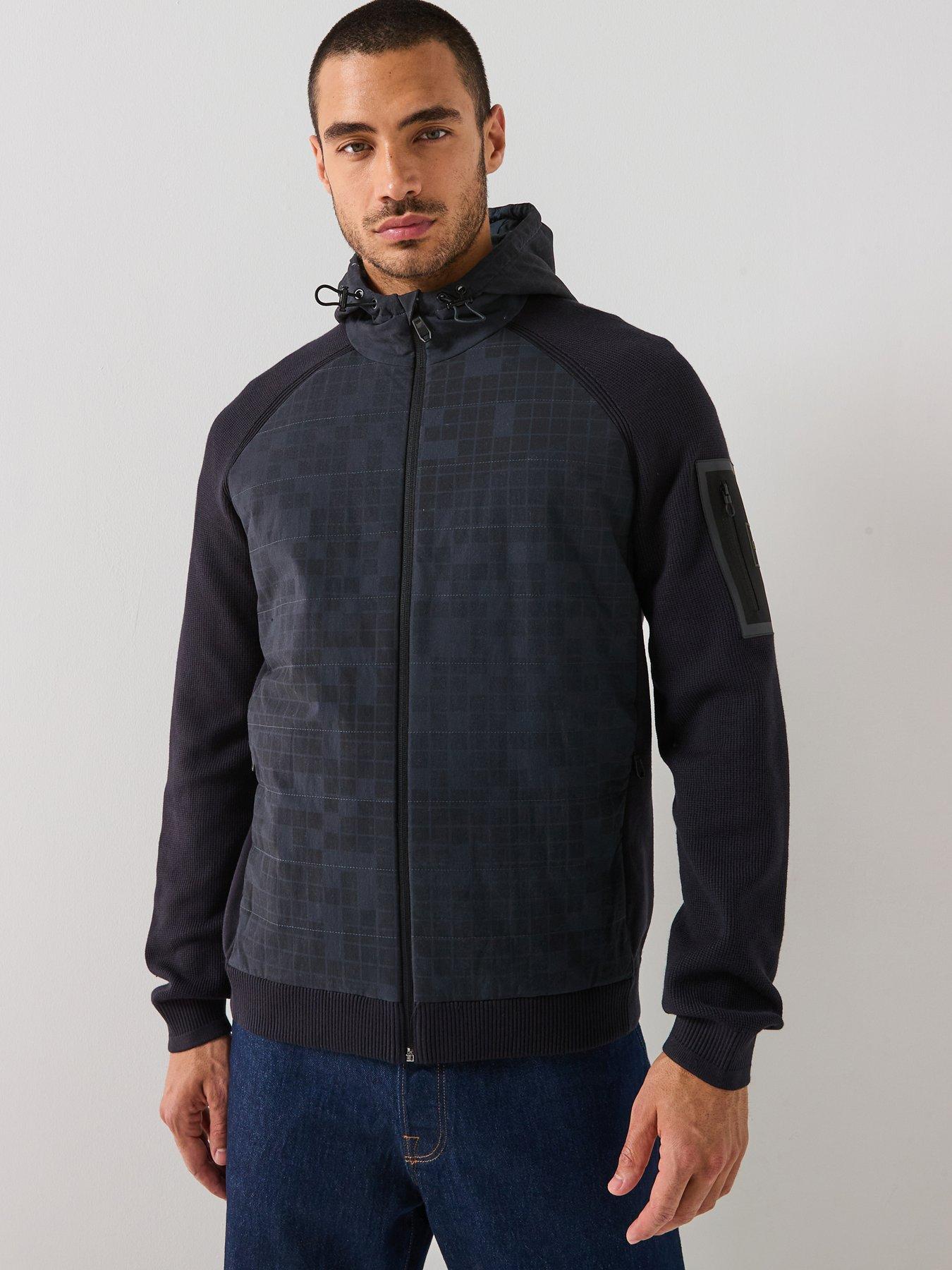 BOSS Clash Hybrid Regular Fit Hooded Knitted Jacket - Navy