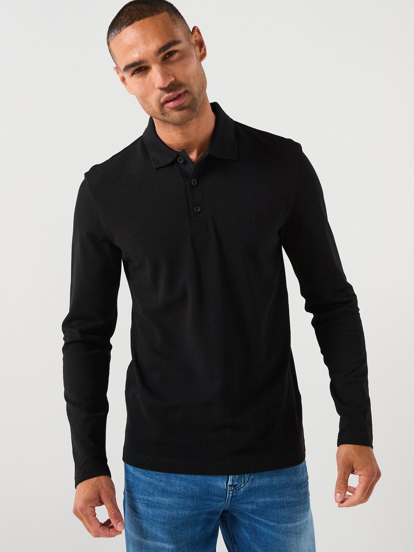 Image 1 of 5 of BOSS Plisy Long Sleeve Polo Shirt - Black