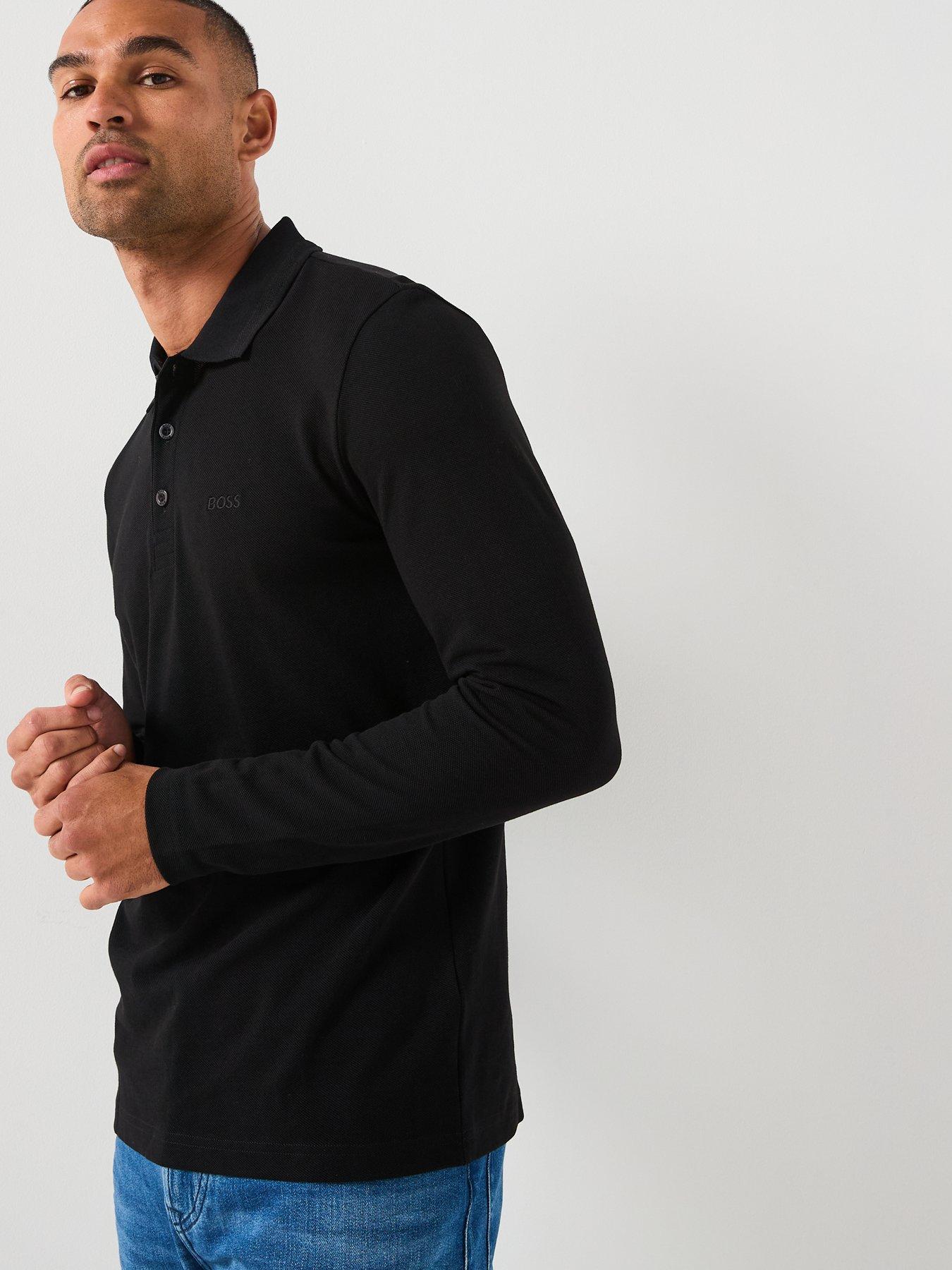 Image 5 of 5 of BOSS Plisy Long Sleeve Polo Shirt - Black
