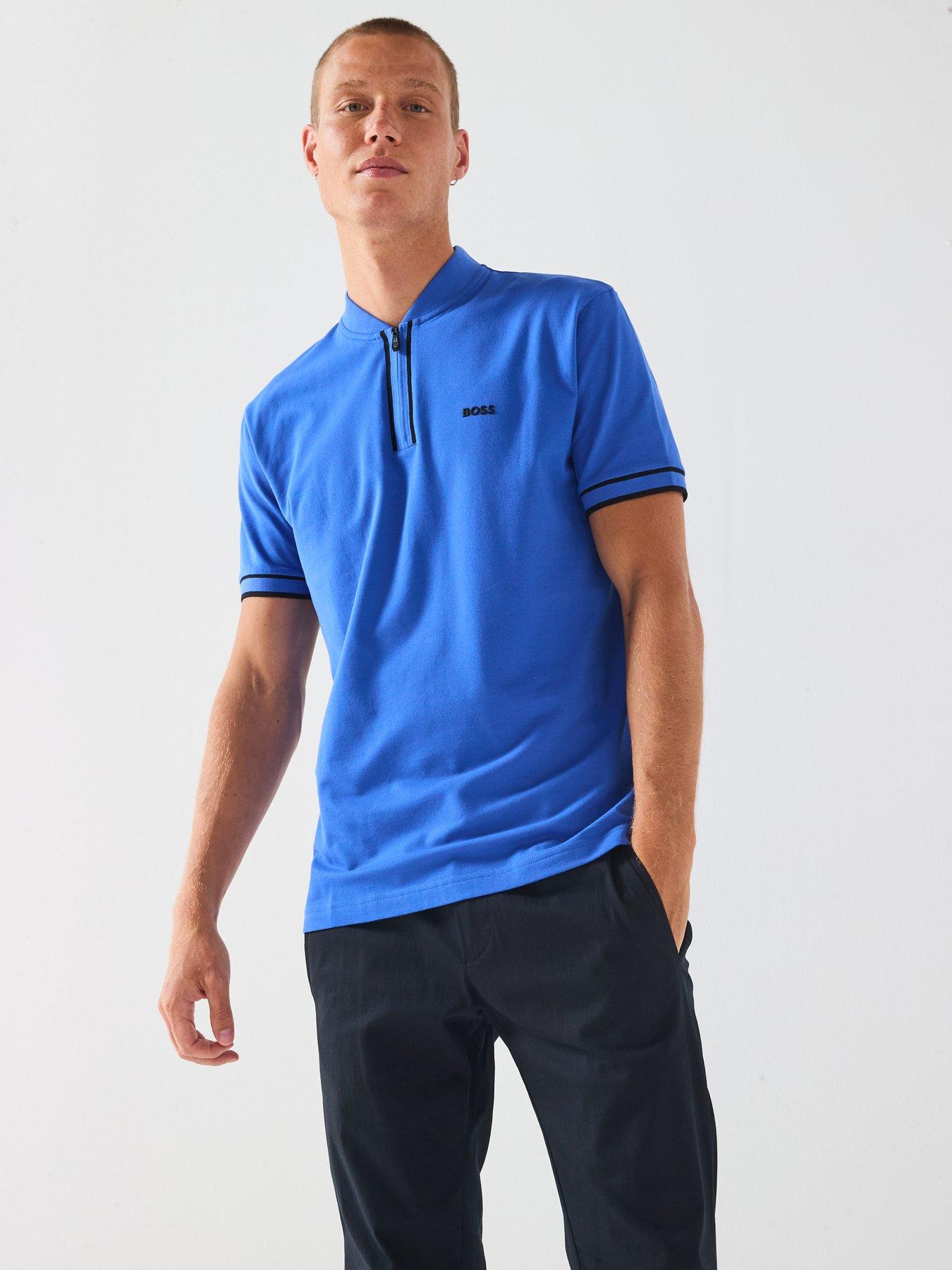 BOSS Pariq Baseball Collar Zip Polo Shirt - Blue