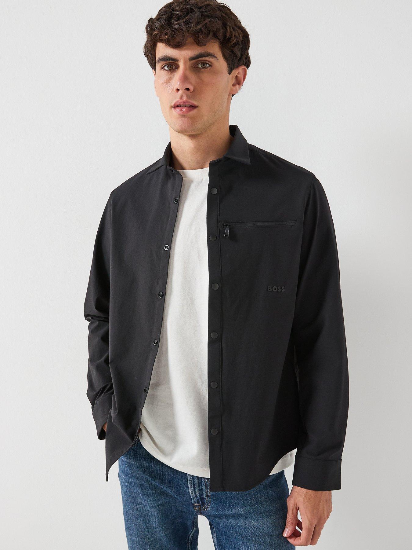 BOSS Clash Relaxed Fit Stretch Button Through Overshirt - Black