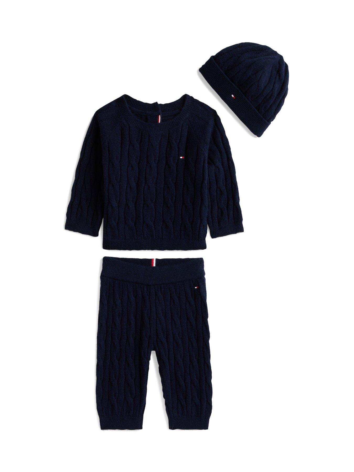 Tommy Hilfiger Baby Boys Cable Sweater Beanie Giftbox - Navy