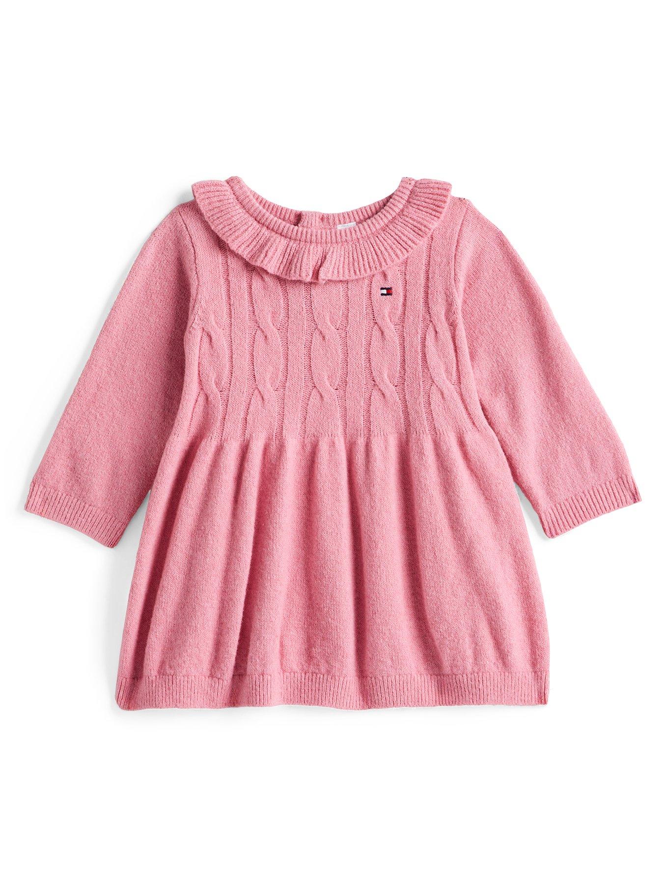 Image 1 of 2 of Tommy Hilfiger Baby Girls Long Sleeve Cable Sweater Dress - Pink