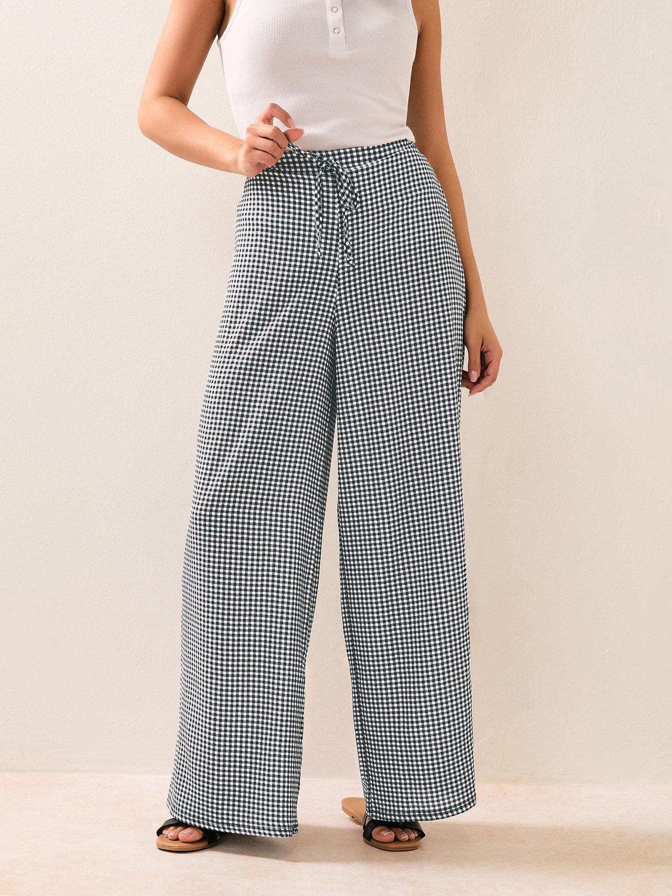 Image of PixieGirl Petite Gingham Check Wide Leg Trouser - Black