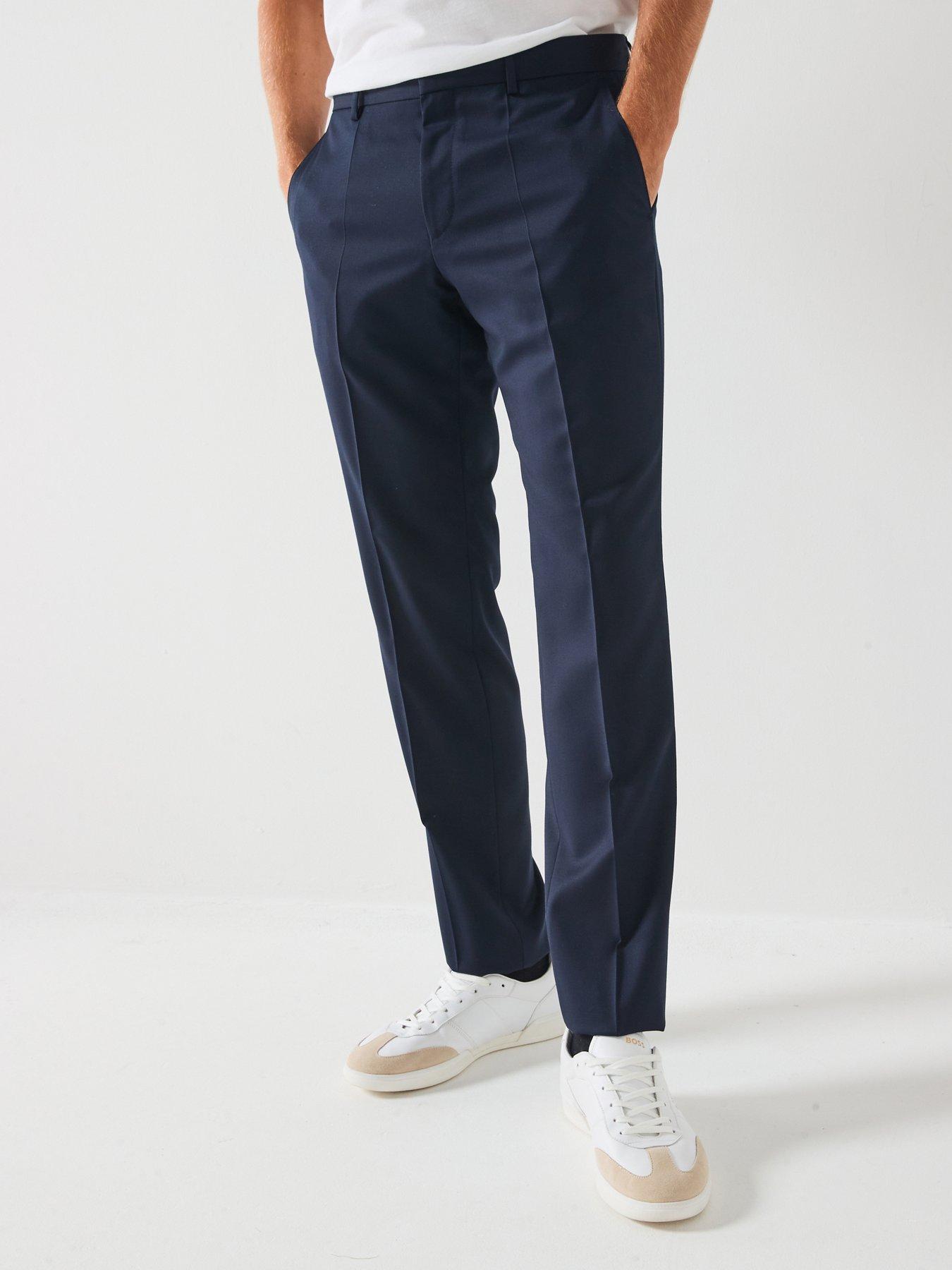 BOSS H-Genius Slim Fit Wool Suit Trousers - Navy