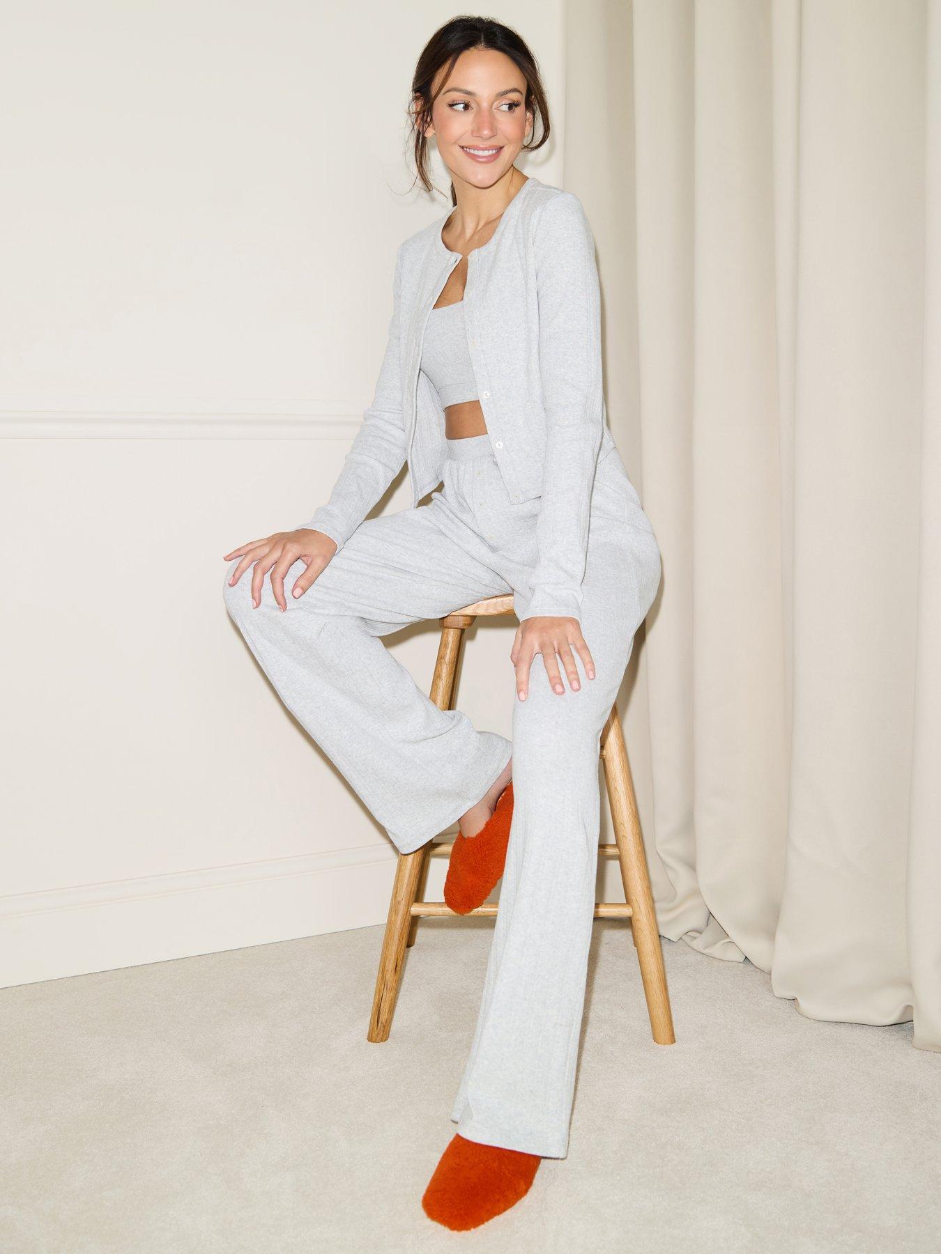 Image 1 of 3 of Michelle Keegan Co-Ord&nbsp;Pointelle Wide Leg Trousers - Grey