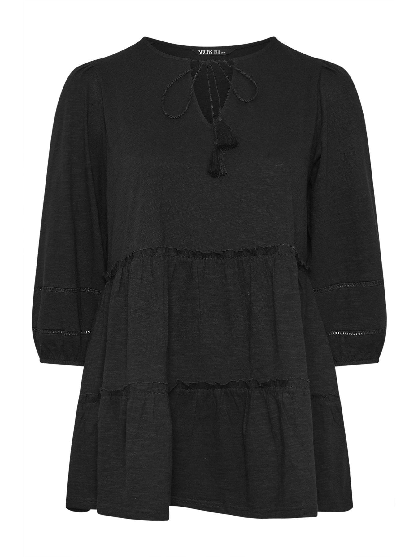 Image 5 of 5 of Yours Curve Slub Tiered Boho Top - Black