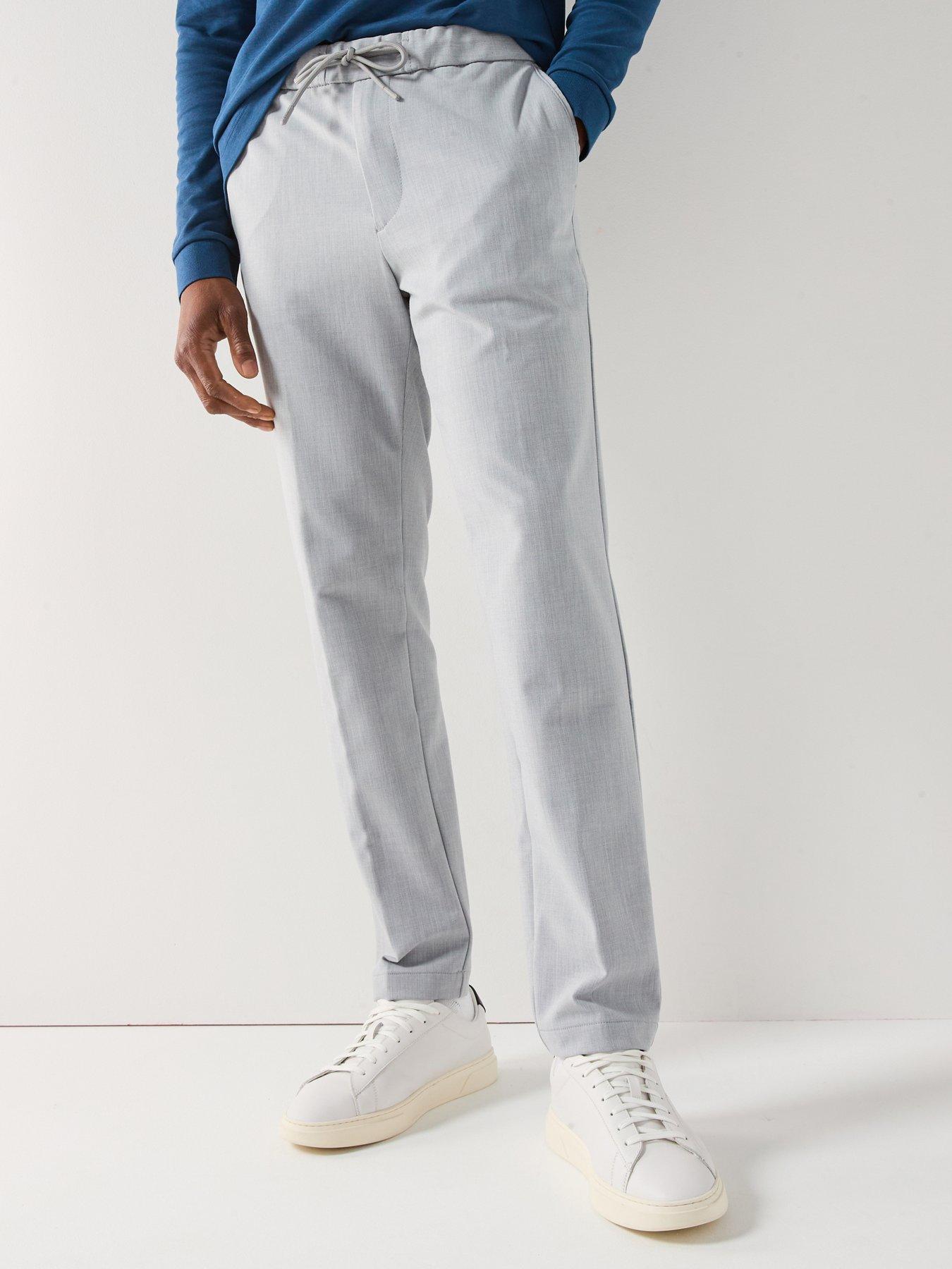 BOSS P-Kane1 Modern Fit Drawstring Casual Stretch Trousers - Silver