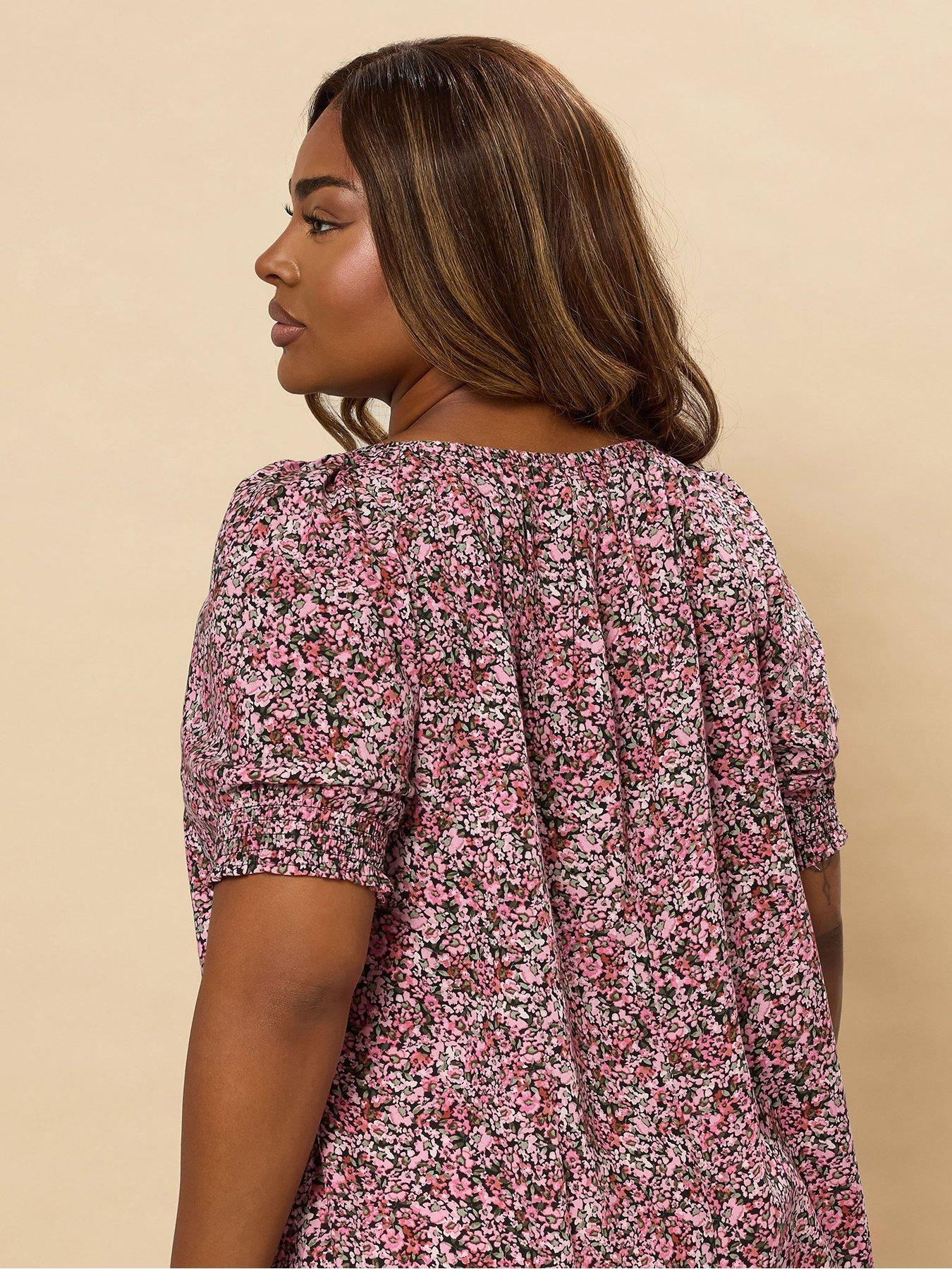 Image 2 of 5 of Yours Curve Short Sleeve Gypsy Top - Pink