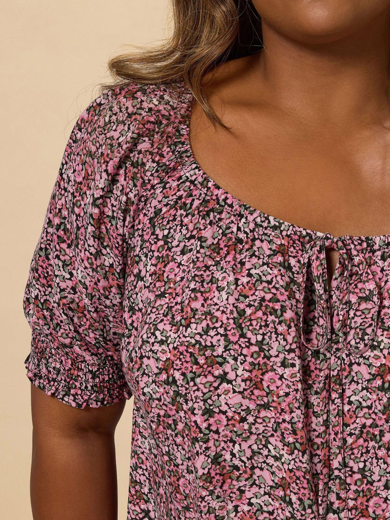 Image 4 of 5 of Yours Curve Short Sleeve Gypsy Top - Pink