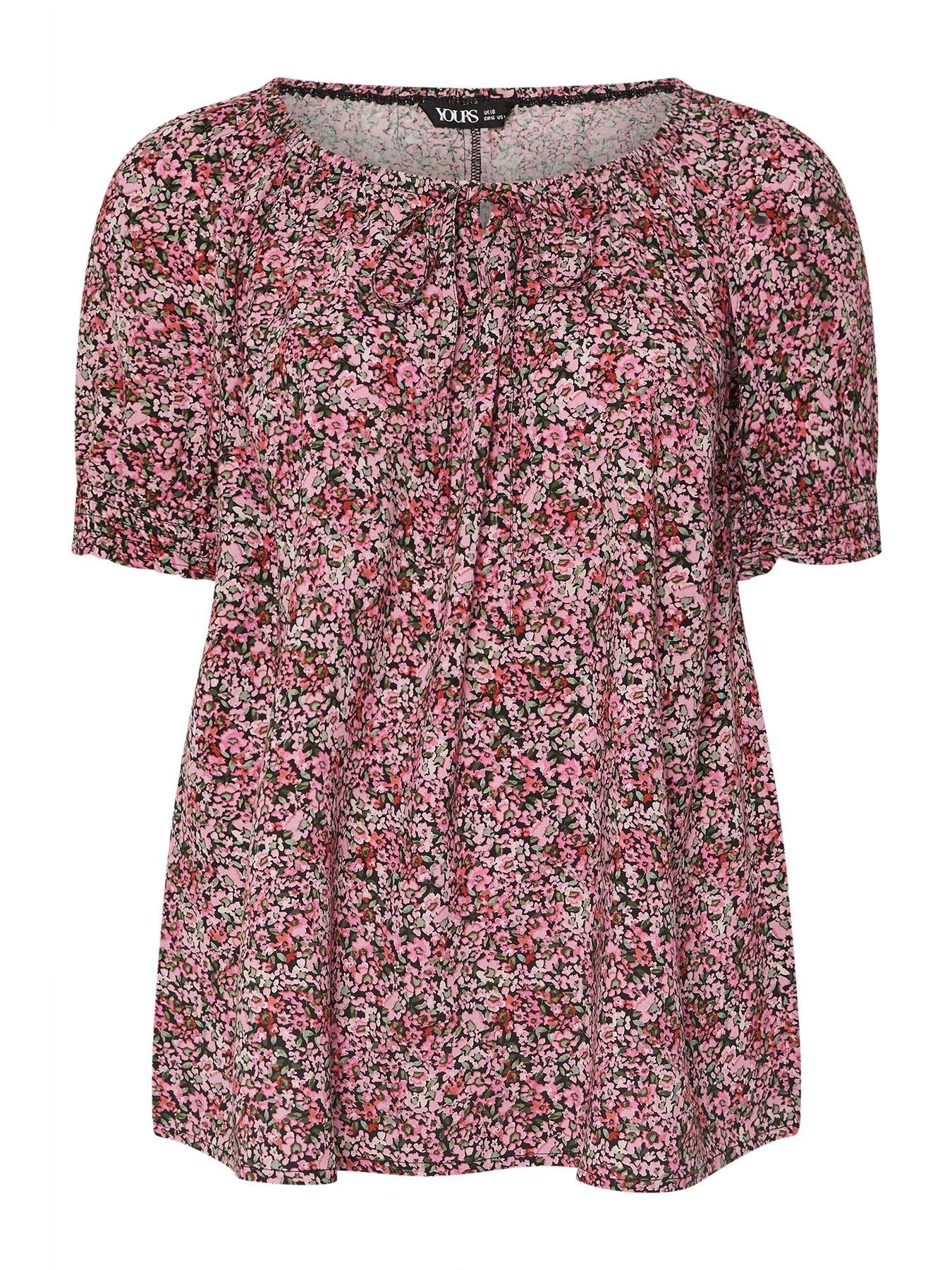 Image 5 of 5 of Yours Curve Short Sleeve Gypsy Top - Pink