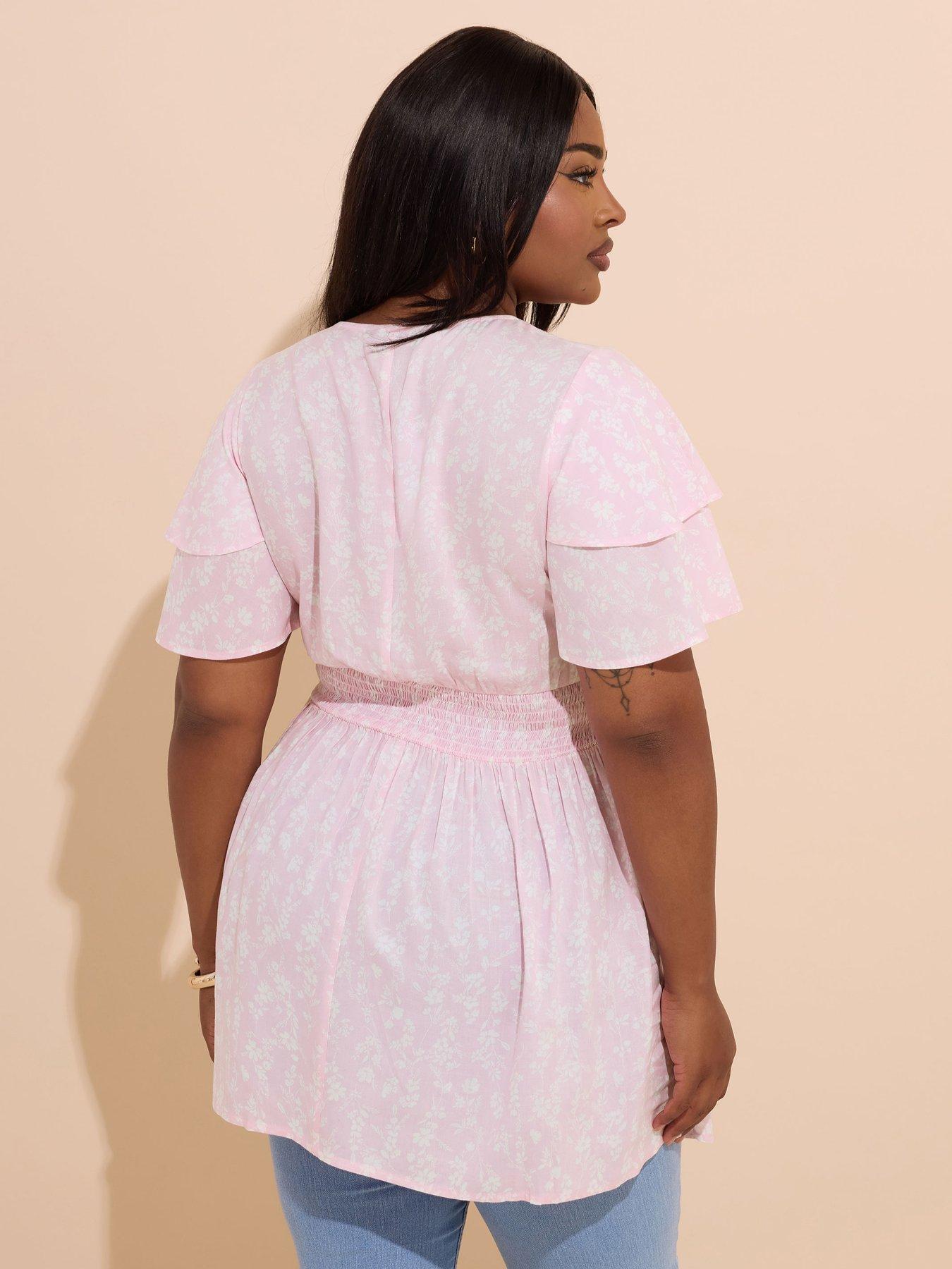 Image 2 of 5 of Yours Curve Flutter Sleeve Top - Pink