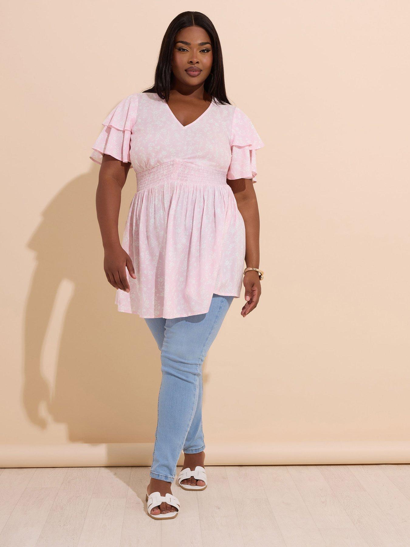Image 3 of 5 of Yours Curve Flutter Sleeve Top - Pink