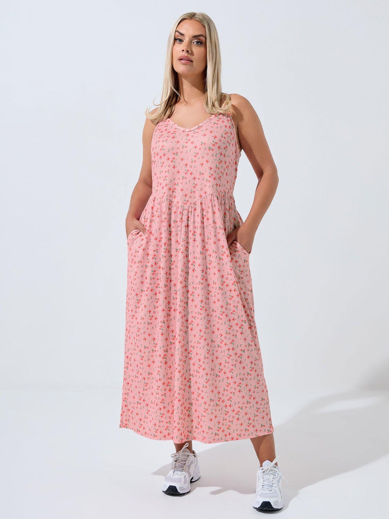 undefined Curve Ditsy V Neck Midi Dress - Pink
