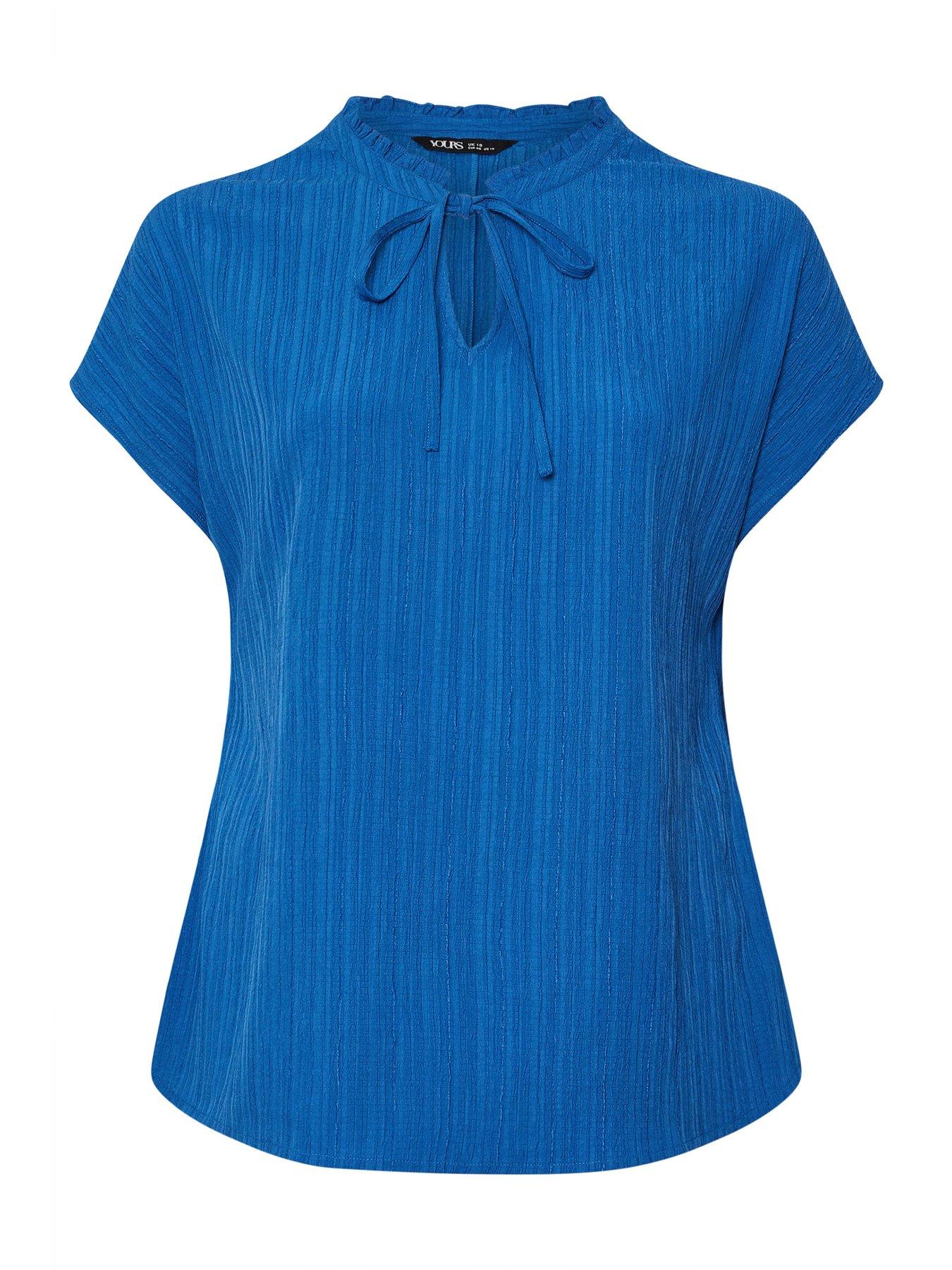 Image 5 of 5 of Yours Curve Texture Frill Neck Top - Blue