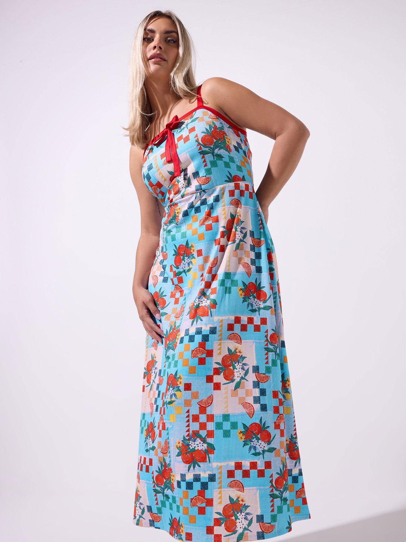 Image 1 of 5 of Yours Curve Cami Checkerboard Dress - Blue