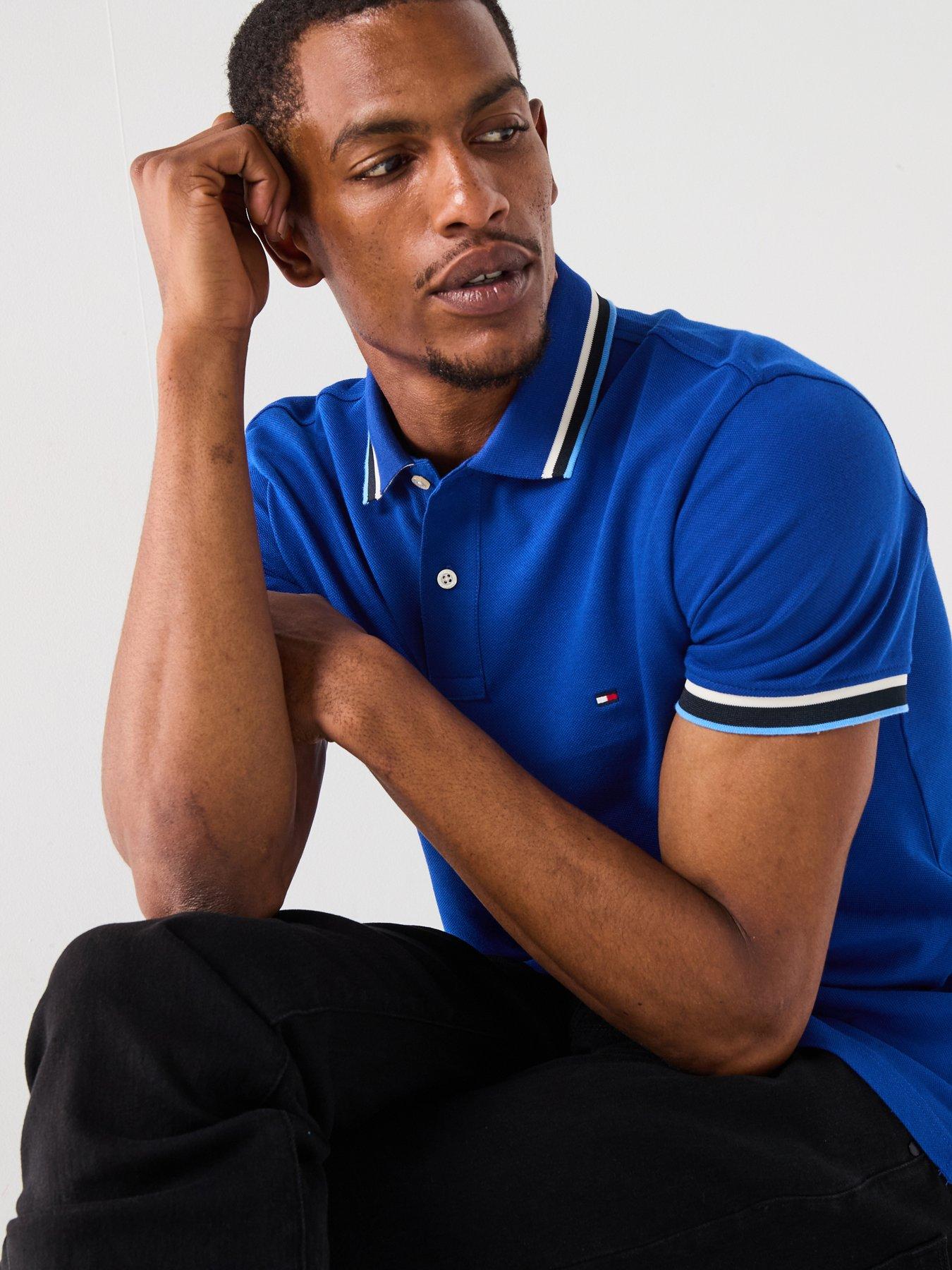 Image 1 of 6 of Tommy Hilfiger Cuff Interest Slim Fit Polo Shirt - Bright Blue