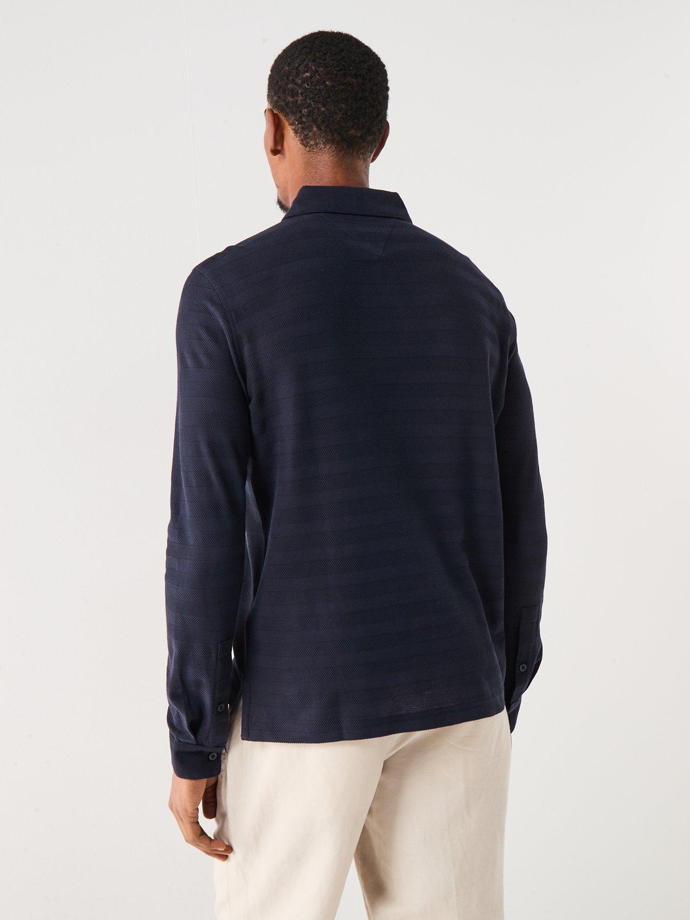 tommy-hilfiger-long-sleeve-herringbone-polo-shirt-navystillFront