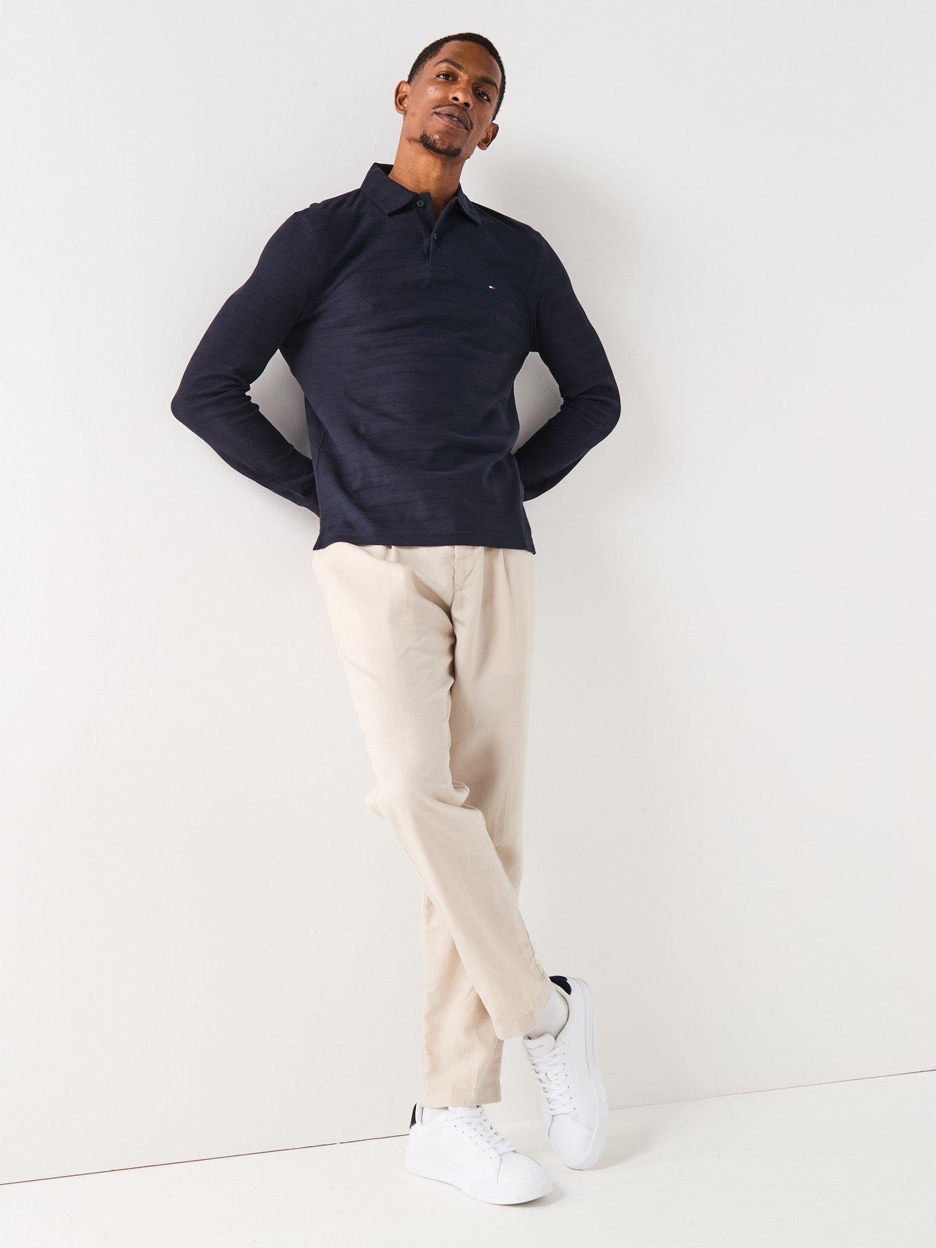 tommy-hilfiger-long-sleeve-herringbone-polo-shirt-navyback