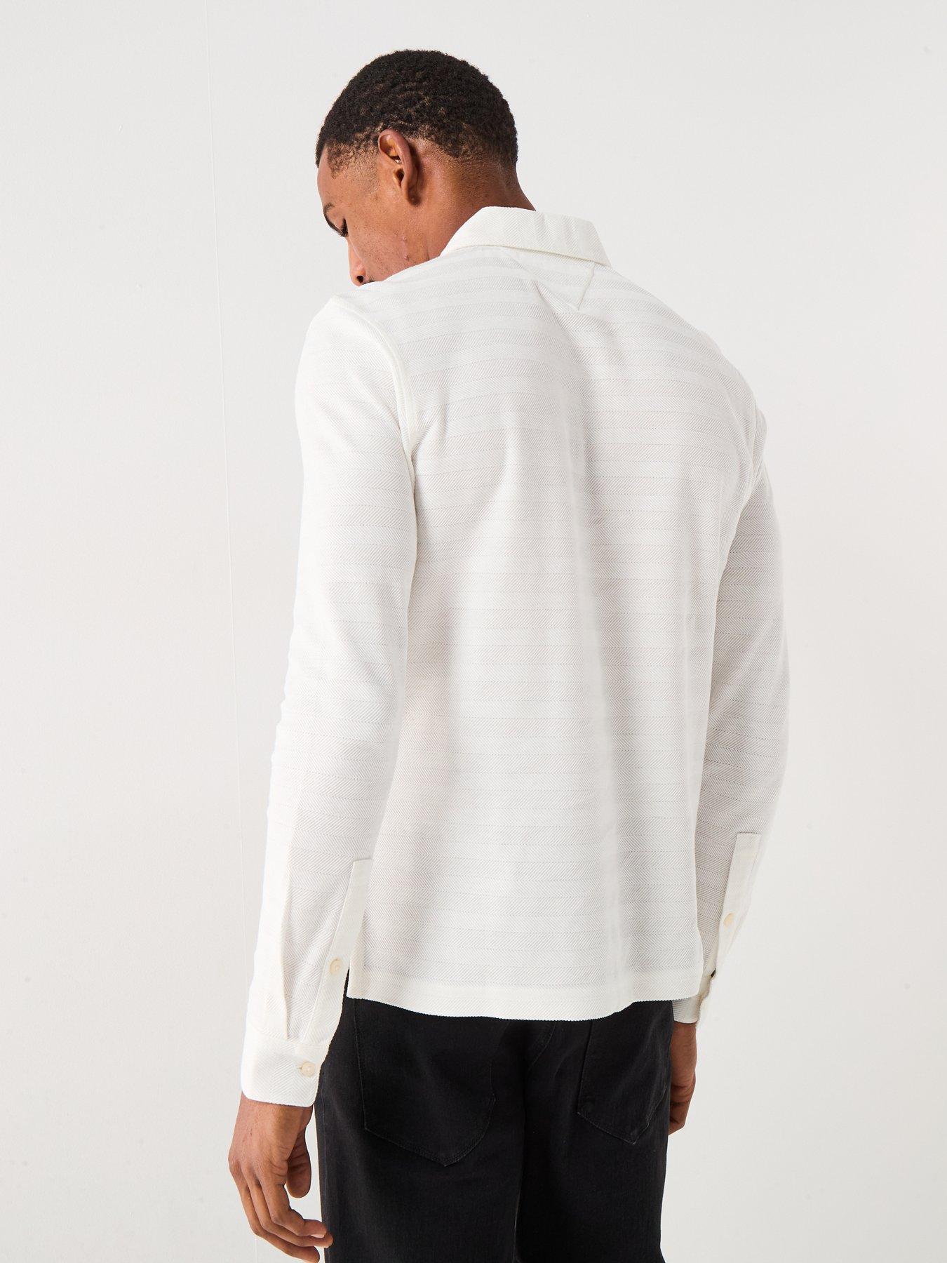 Image 2 of 4 of Tommy Hilfiger Long Sleeve Herringbone Polo Shirt - Off White
