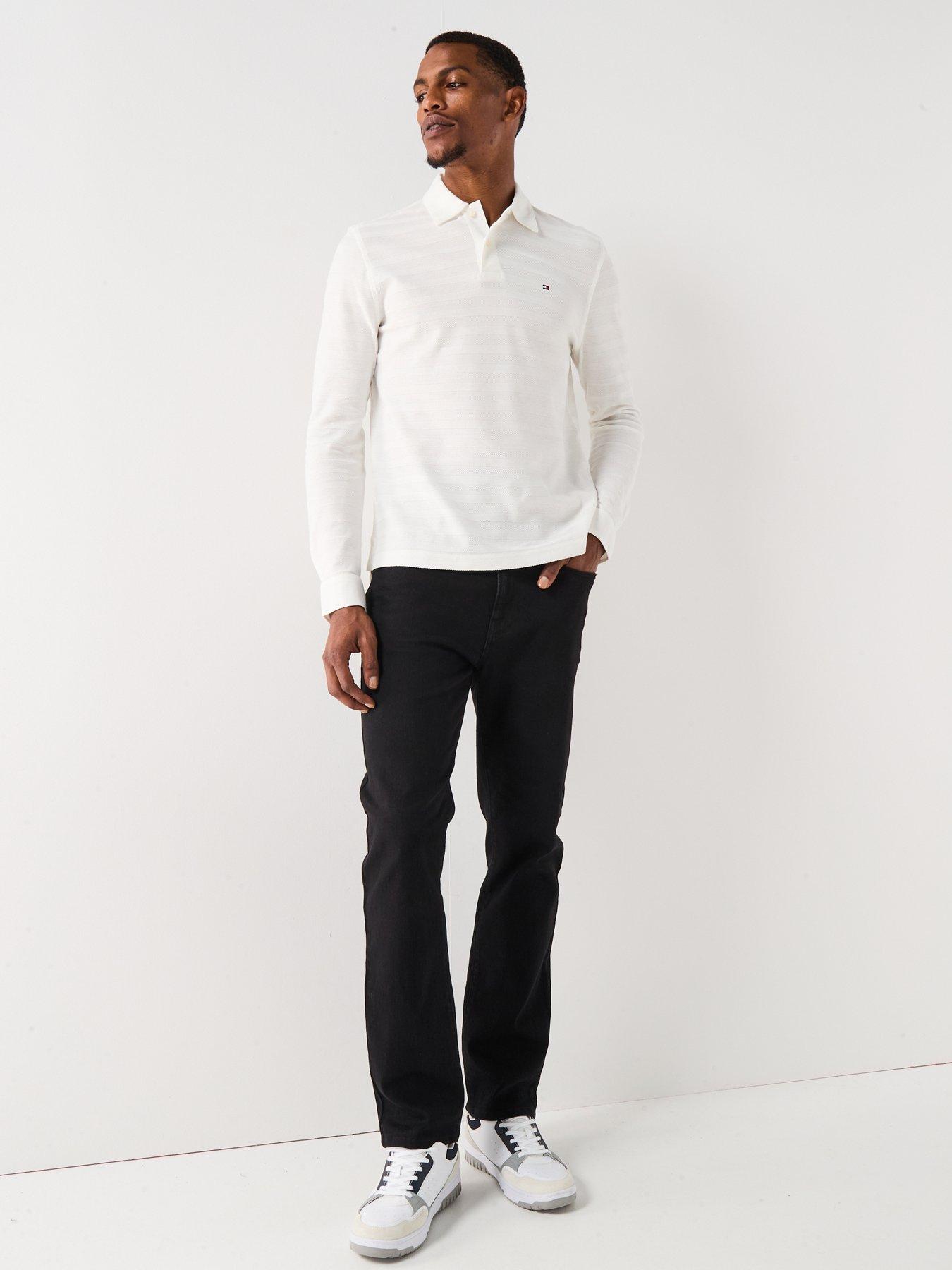 Image 3 of 4 of Tommy Hilfiger Long Sleeve Herringbone Polo Shirt - Off White