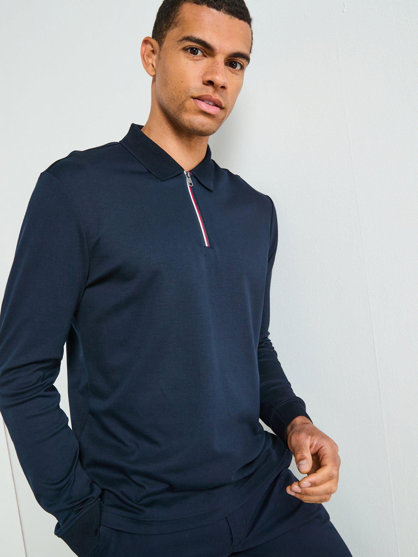 tommy-hilfiger-long-sleeve-zip-interlock-polo-shirt-navyfront