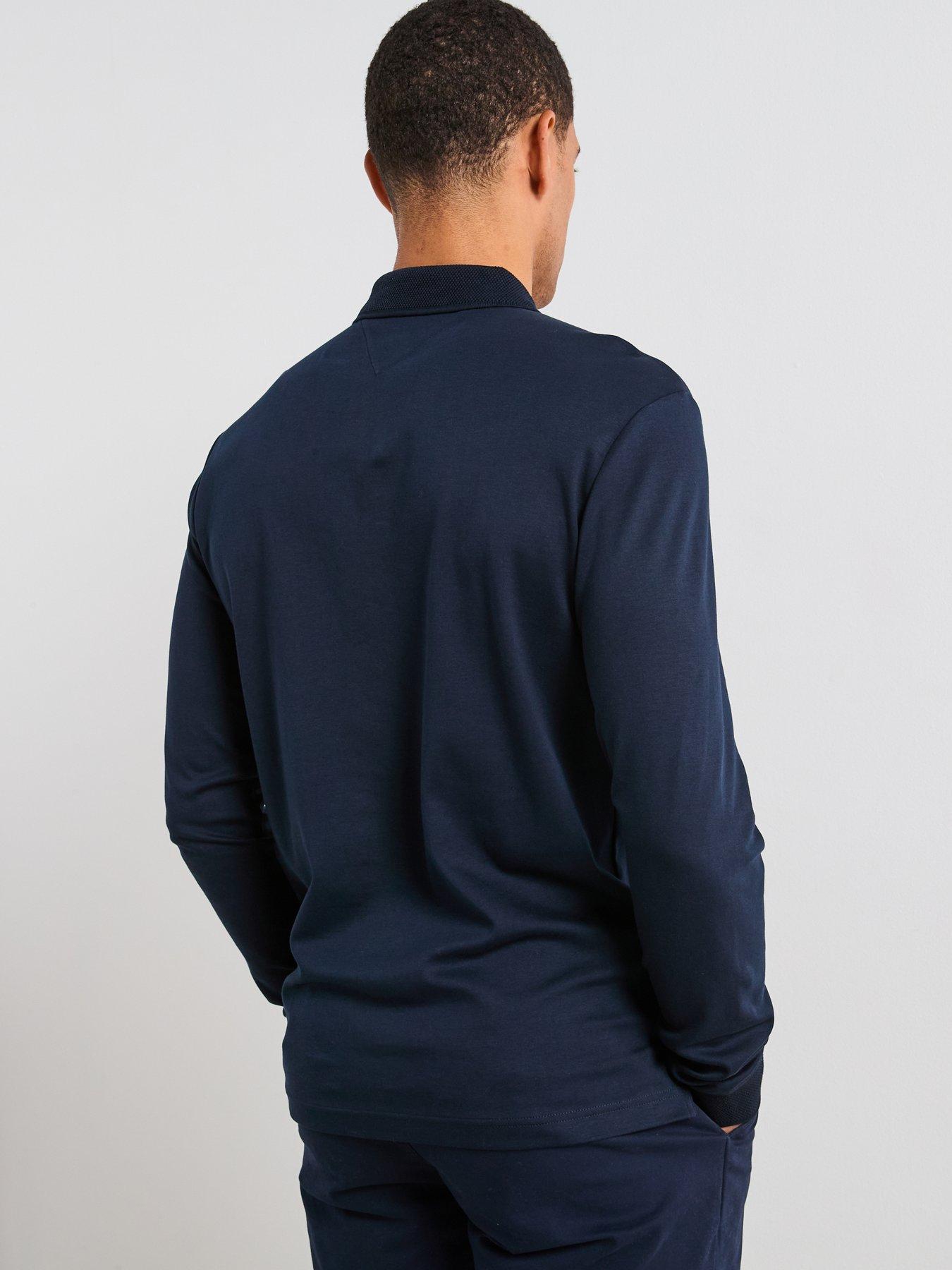 tommy-hilfiger-long-sleeve-zip-interlock-polo-shirt-navystillFront