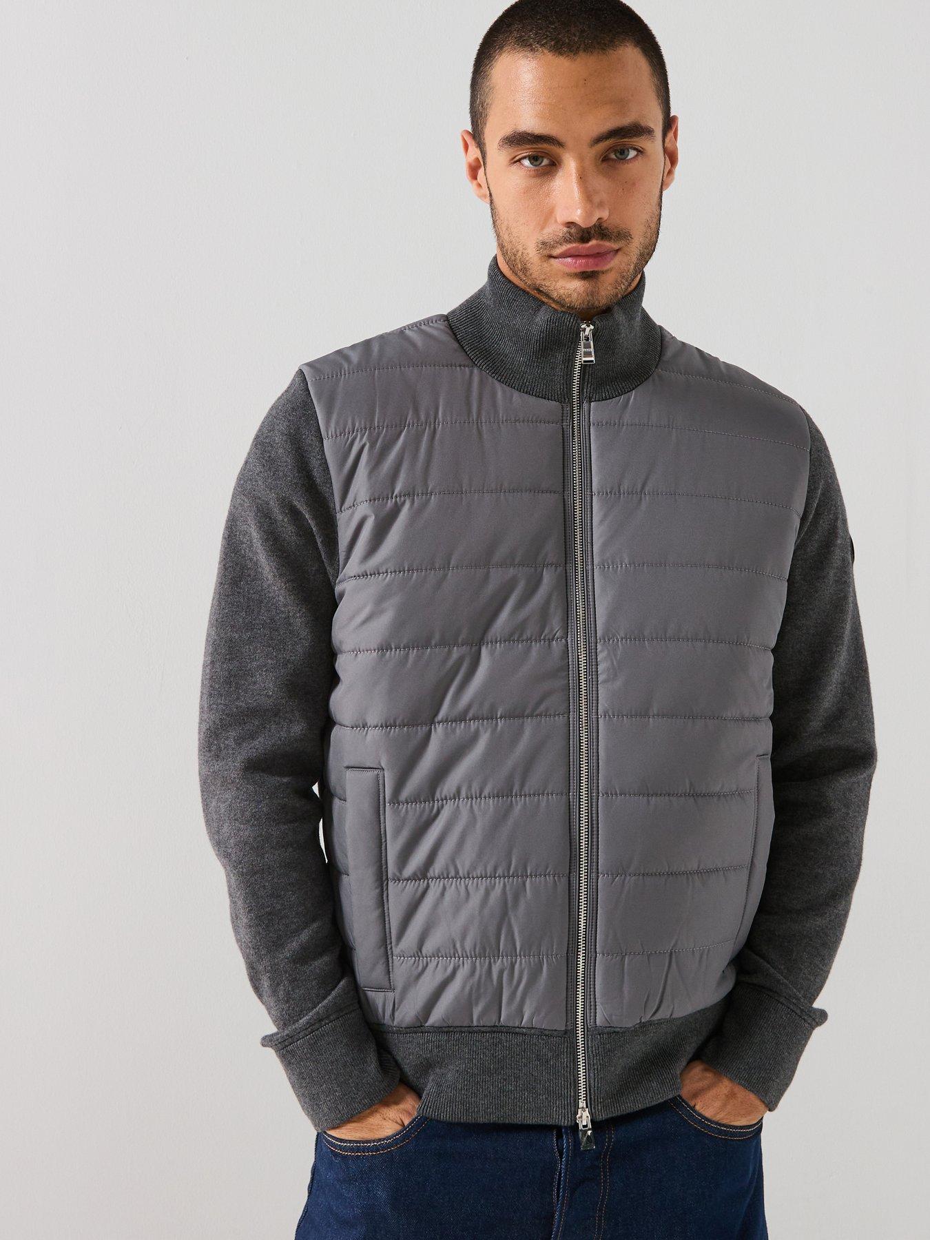 BOSS H-Hernesto Regular Fit Nylon Front Zip Thru Knitted Jacket - Grey
