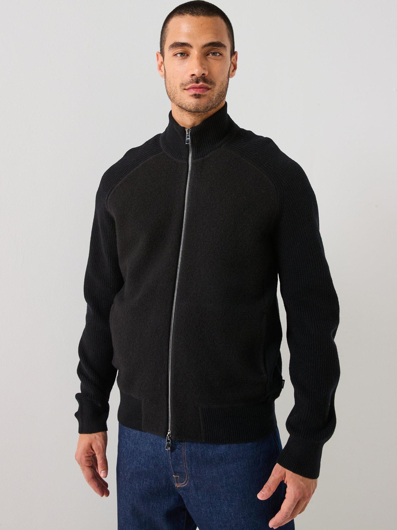 BOSS H-Hibisco Melton Wool Front Zip Thru Knitted Jumper - Black
