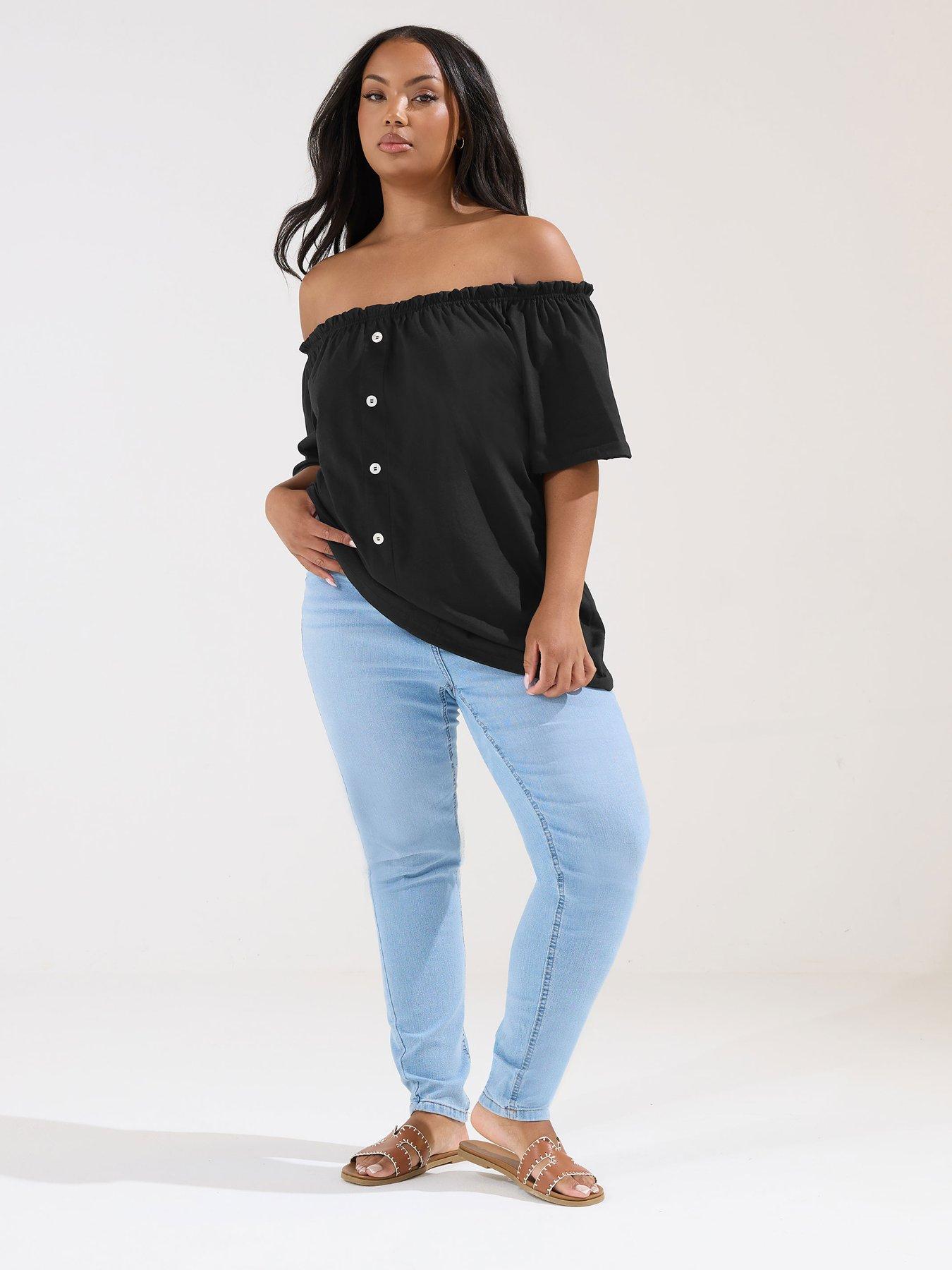yours-curve-frill-bardot-button-front-top-blackback