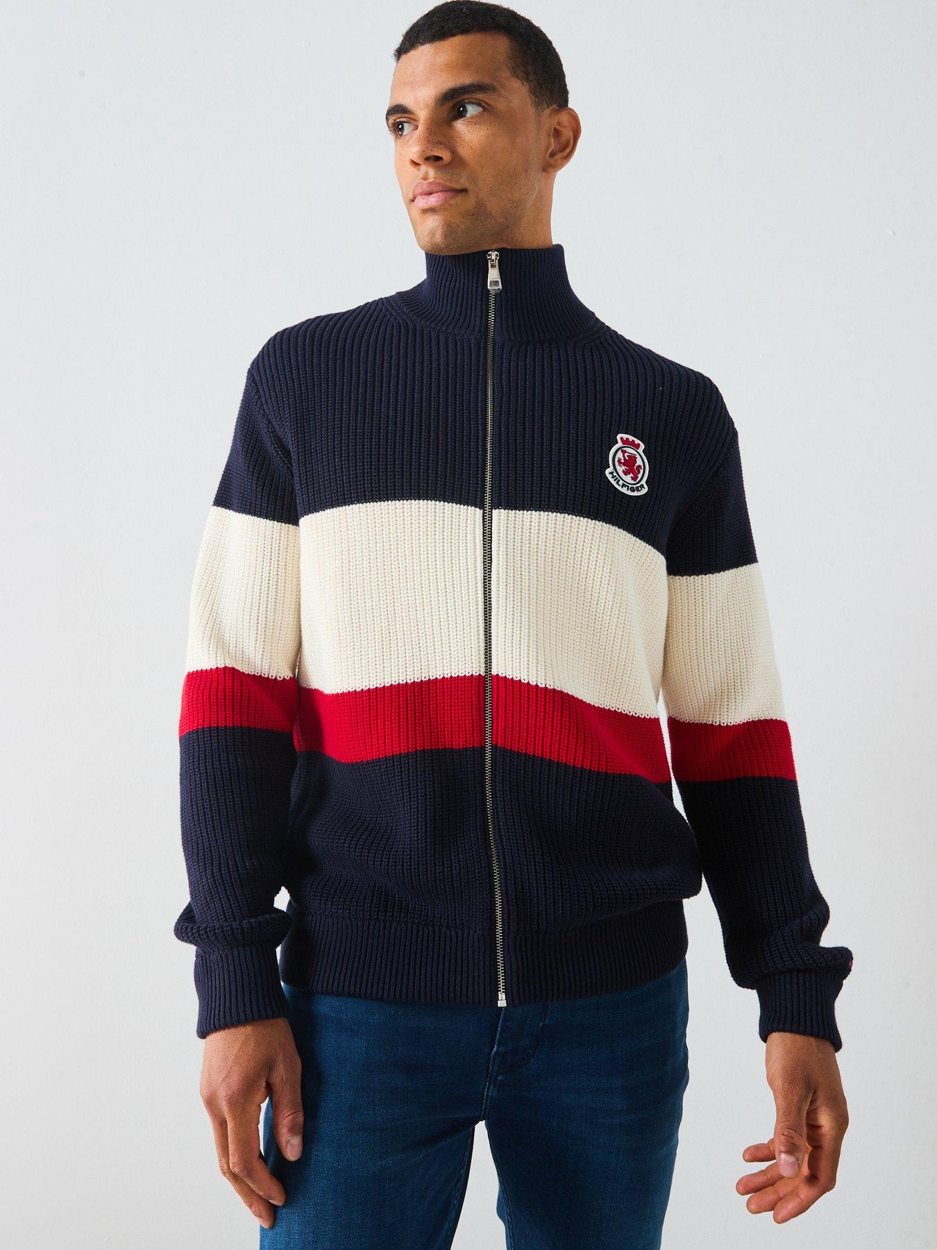 Tommy Hilfiger Chest Stripe Full Zip Knitted Jumper - Navy