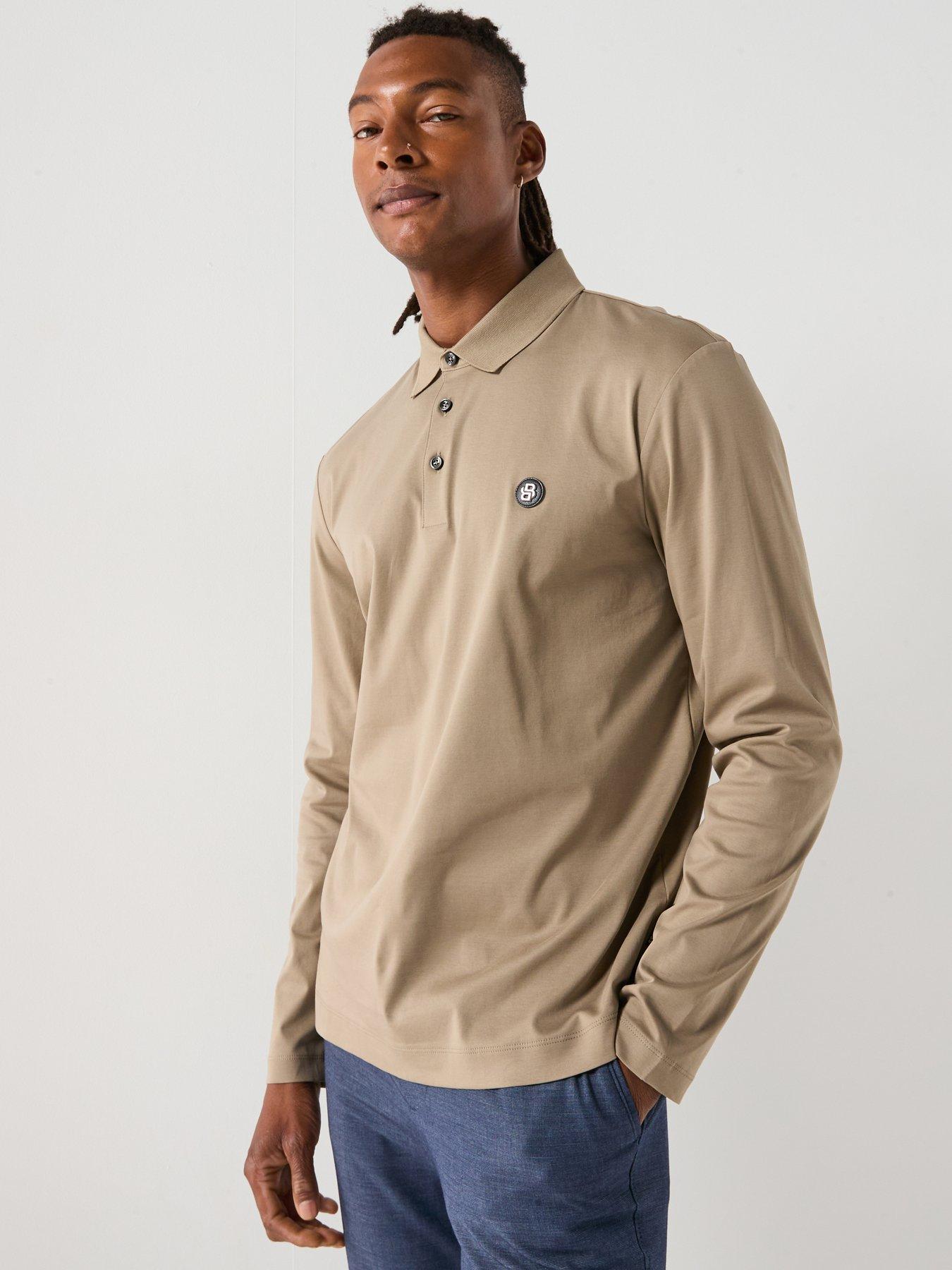 BOSS Nikel Logo Long Sleeve Polo Shirt - Brown