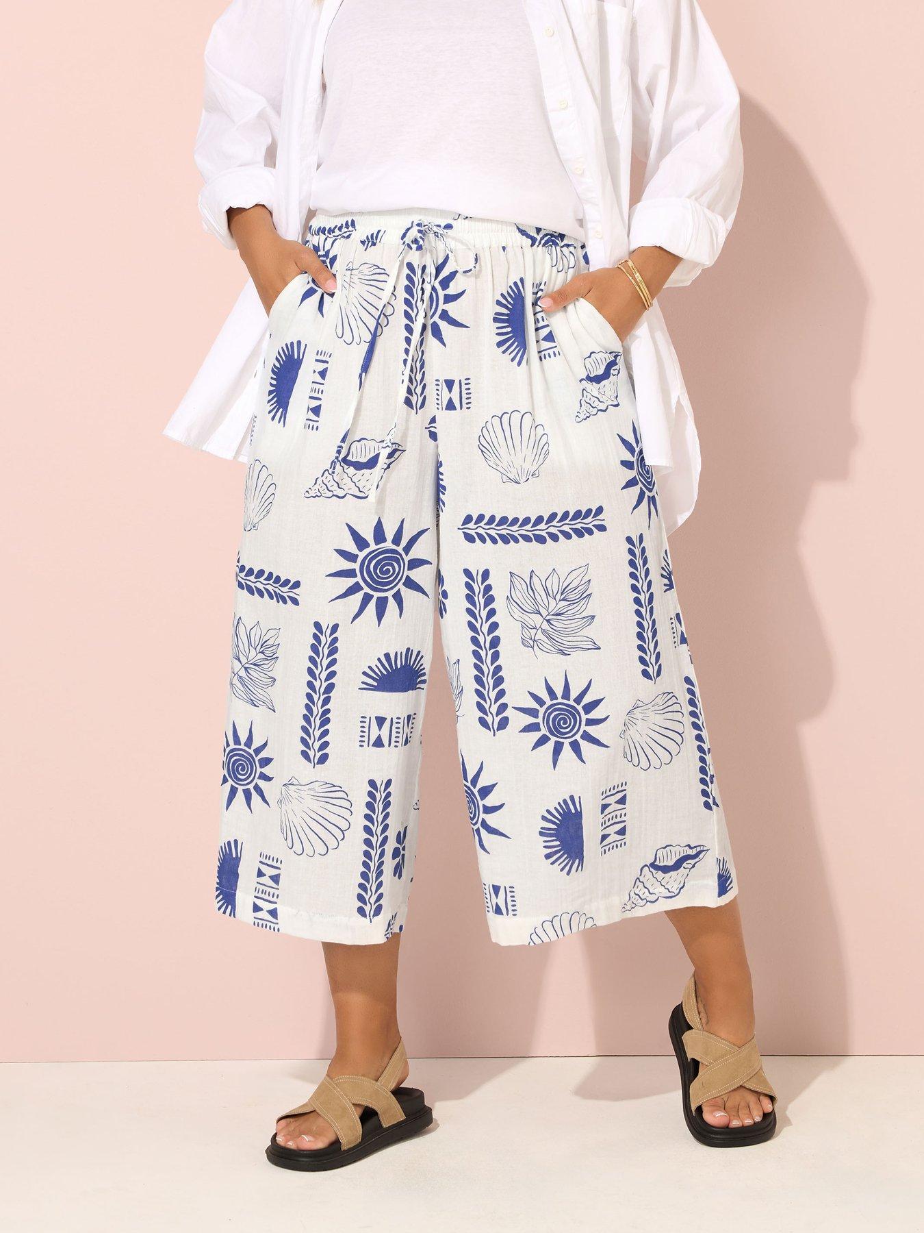 Image of Yours Curve Crinkle Midaxi Crop Trouser - Blue