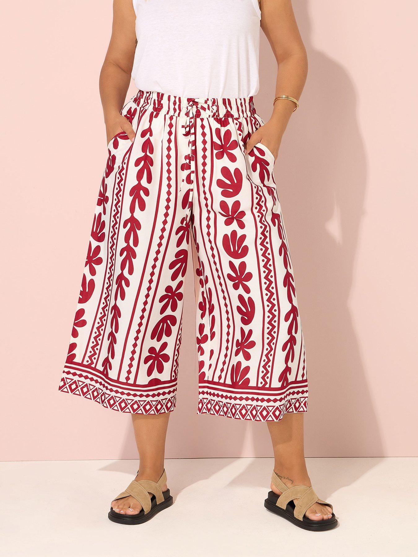 Image of Yours Curve Crinkle Midaxi Crop Trouser - Red