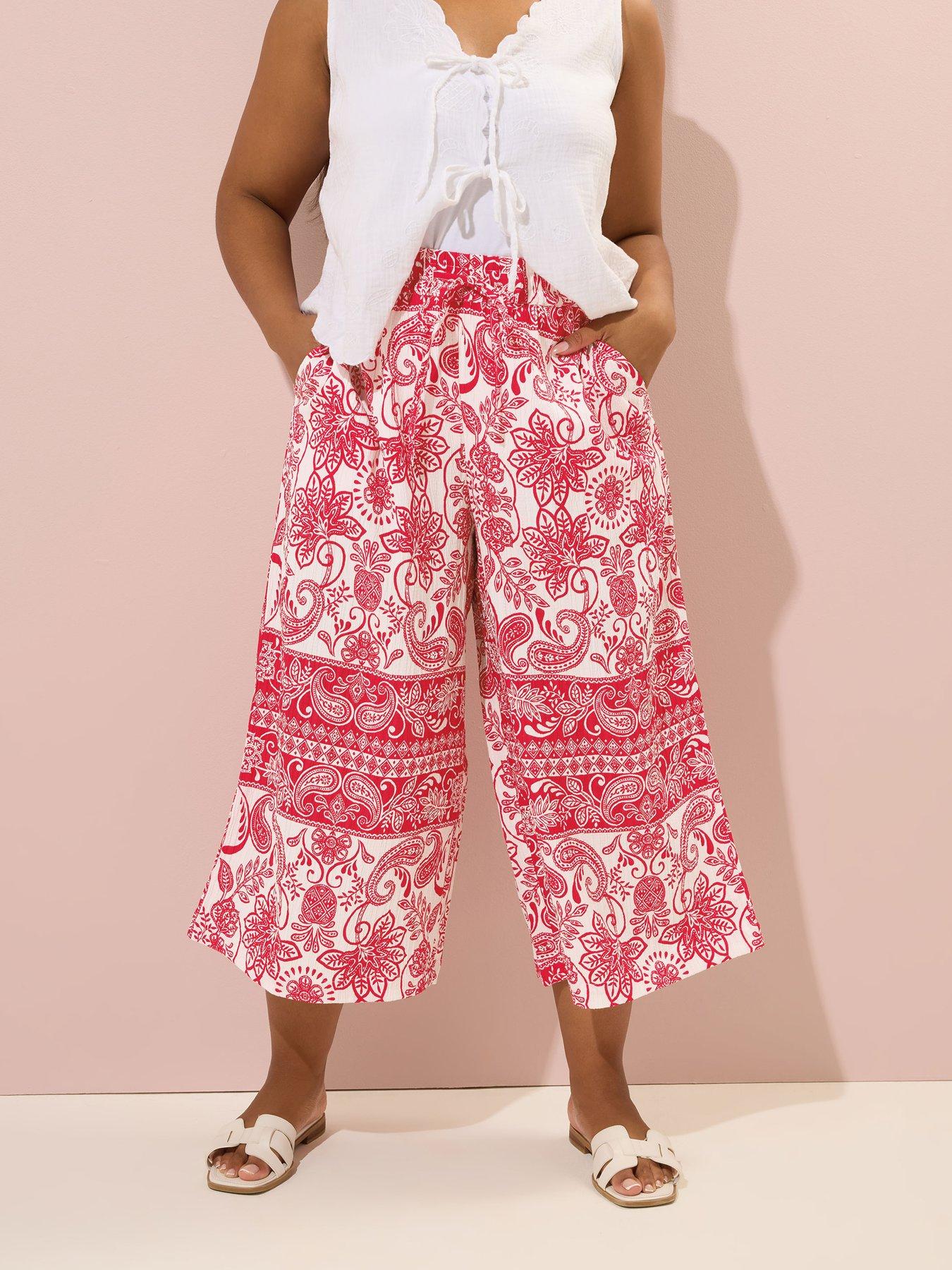 Image of Yours Curve Crinkle Midaxi Crop Trouser - Red