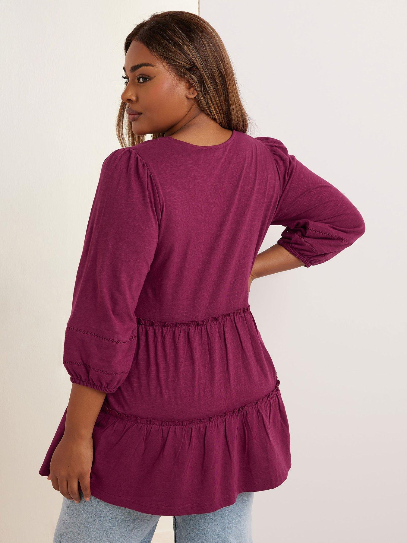 Image 2 of 5 of Yours Curve Slub Tiered Boho Top - Red