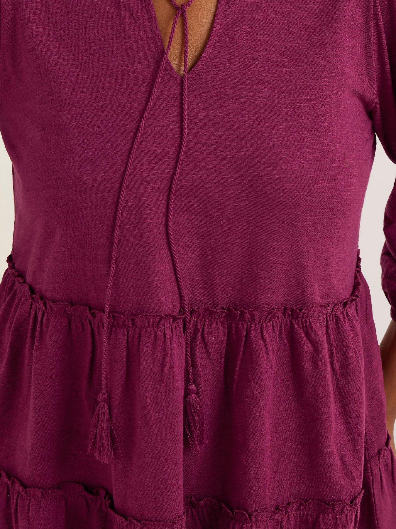Image 4 of 5 of Yours Curve Slub Tiered Boho Top - Red