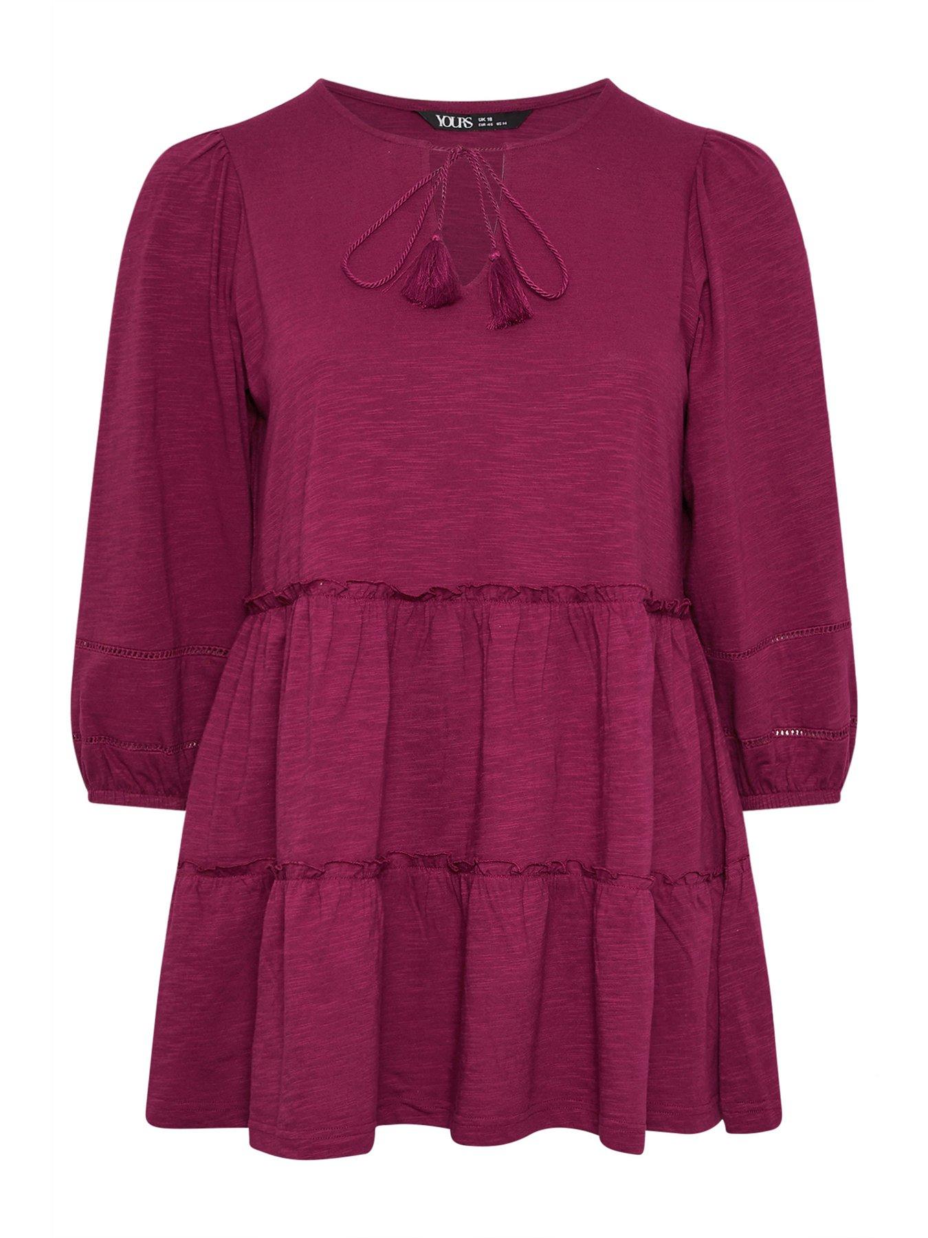 Image 5 of 5 of Yours Curve Slub Tiered Boho Top - Red