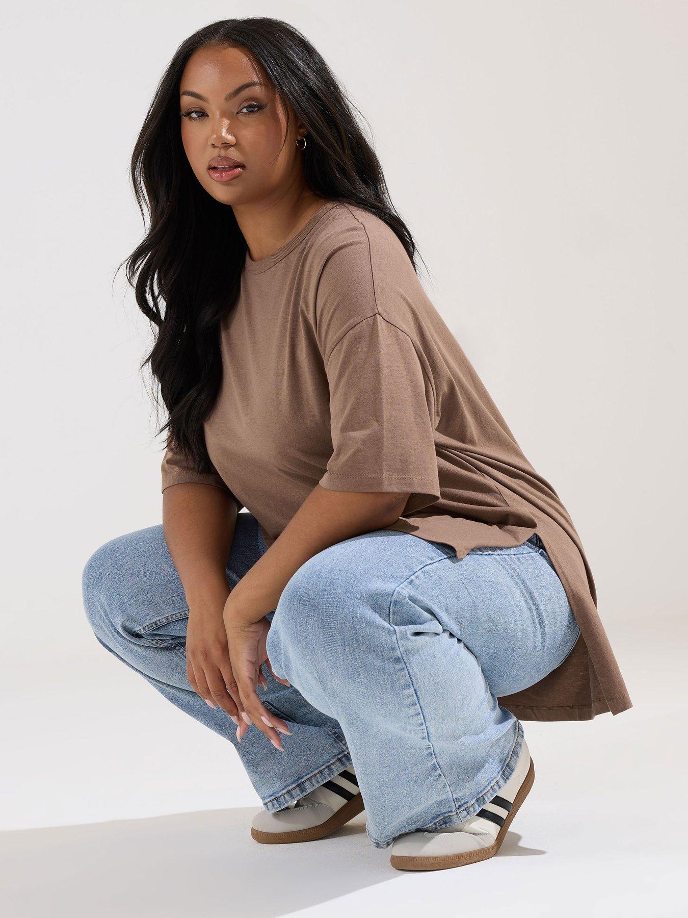 yours-curve-oversized-side-split-t-shirt-brown