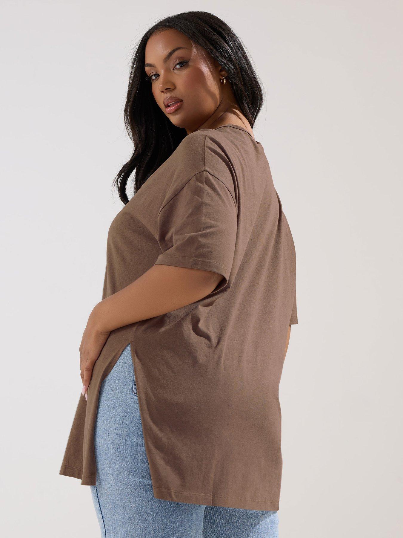 yours-curve-oversized-side-split-t-shirt-brownstillFront