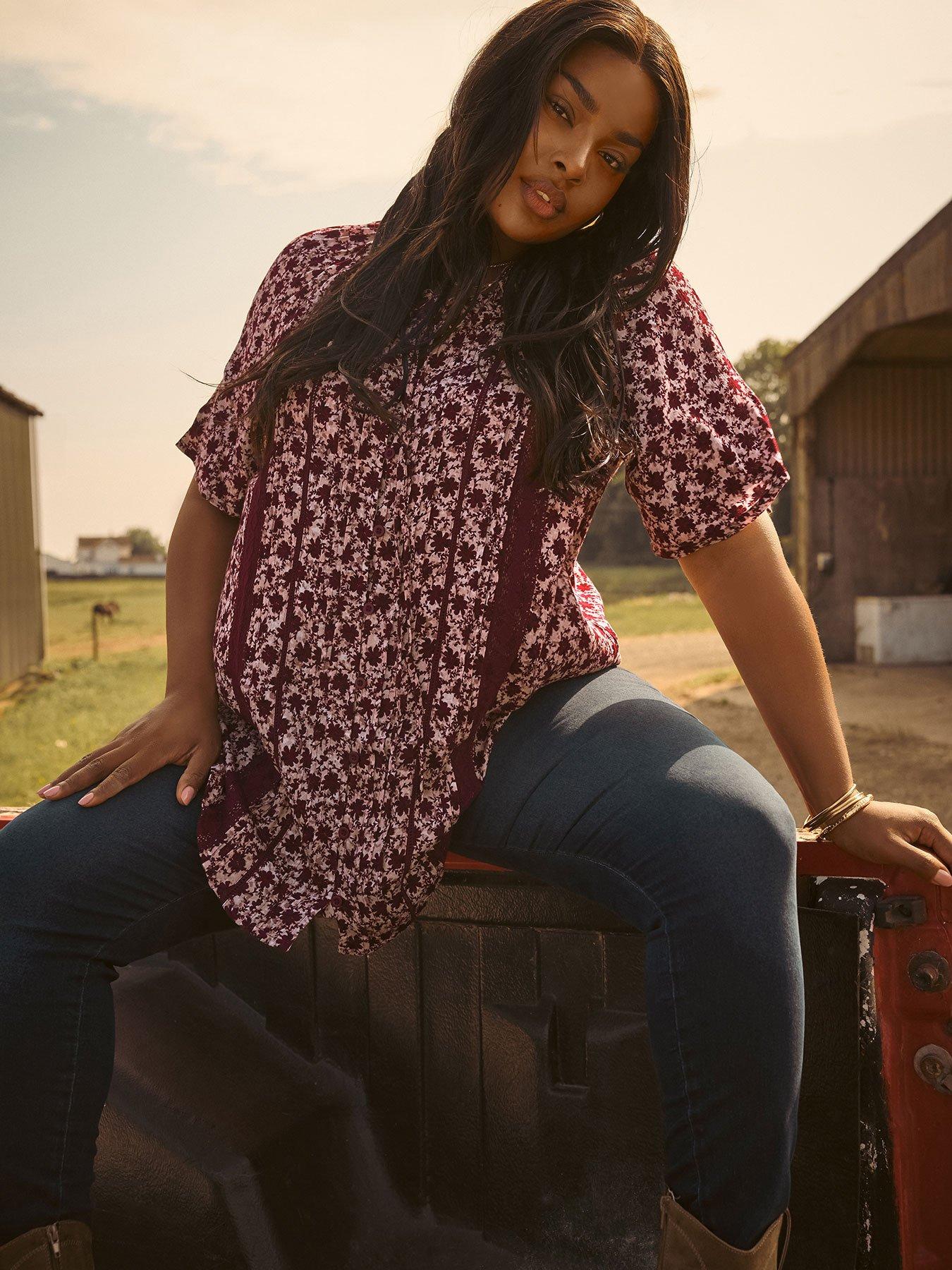 Yours Curve Short Sleeve Gypsy Pintuck Blouse - Pink