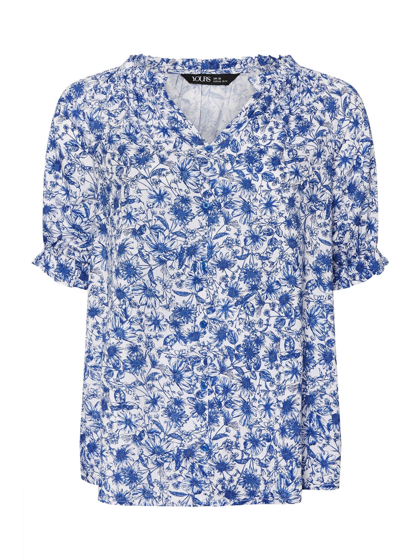 Image 6 of 6 of Yours Curve Notchneck Blouse - Blue
