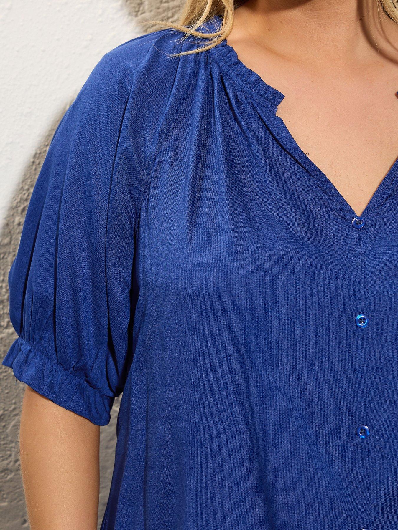 Image 4 of 5 of Yours Curve Notchneck Blouse - Blue