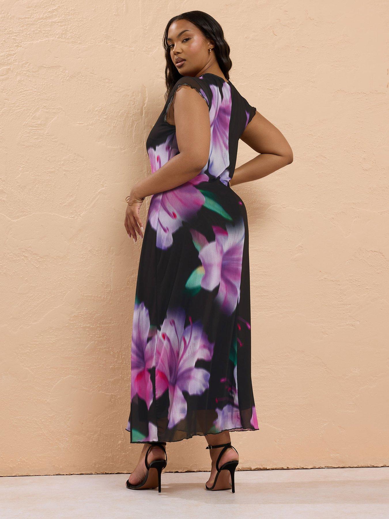 Image 2 of 5 of Yours Curve Mesh A Line Midi Dress - Black