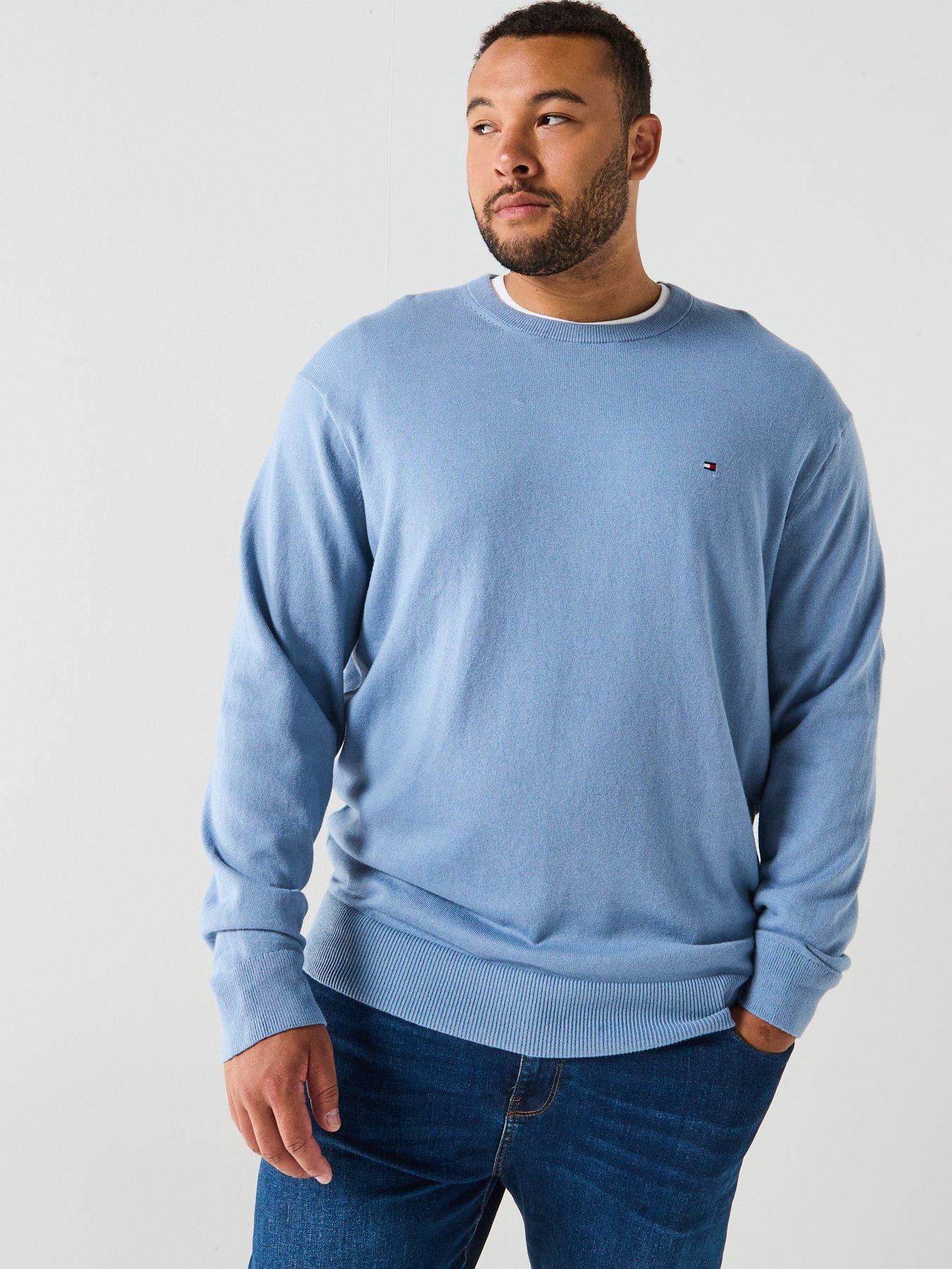 Tommy Hilfiger Big  &  Tall Cotton Crew Neck Knitted Jumper - Blue