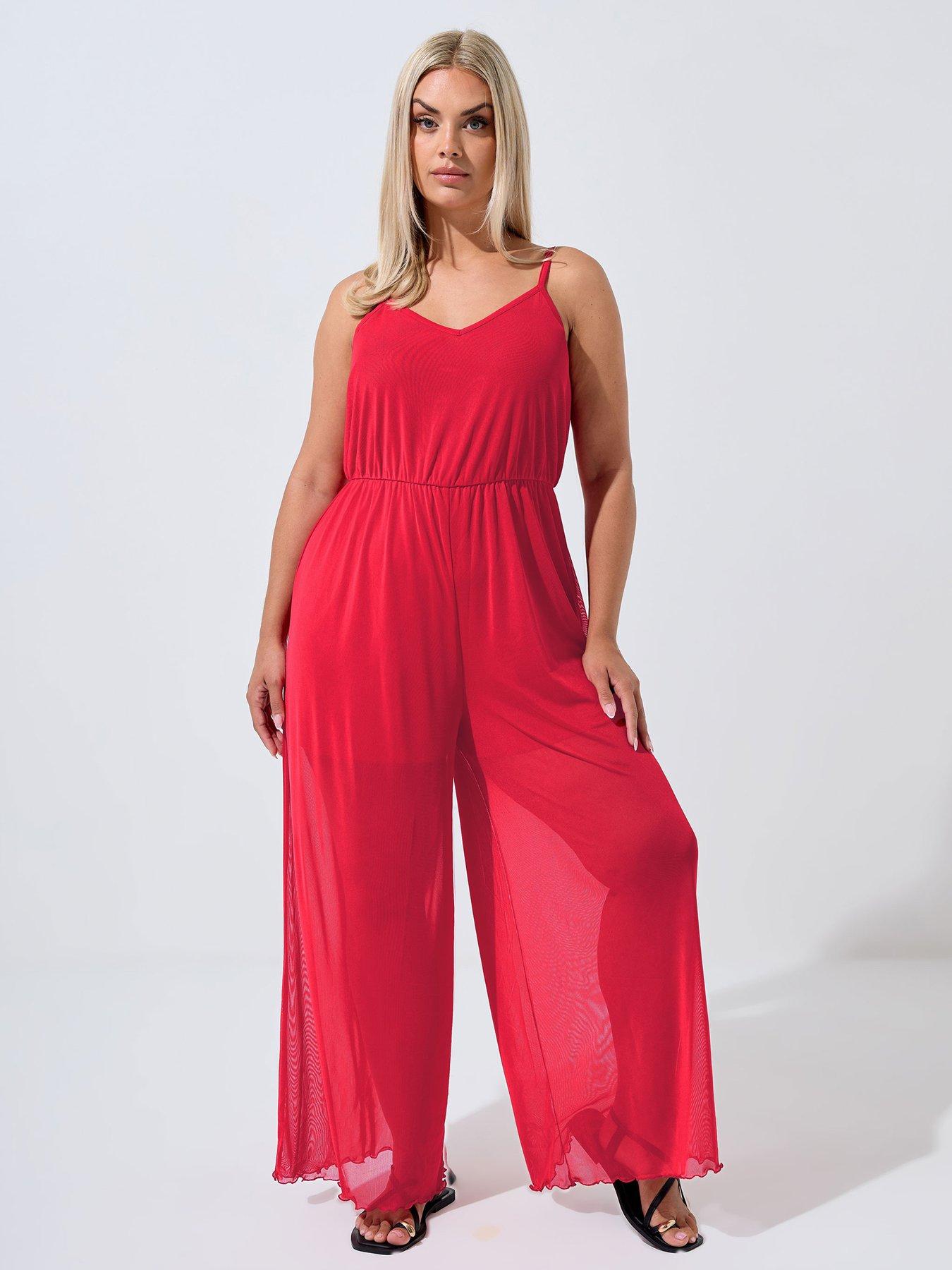 Image 1 of 4 of Yours Curve Mesh Jumpsuit - Red