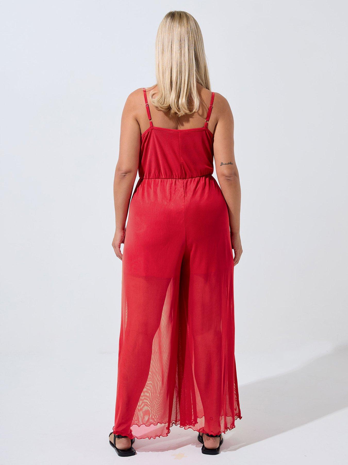Image 2 of 4 of Yours Curve Mesh Jumpsuit - Red